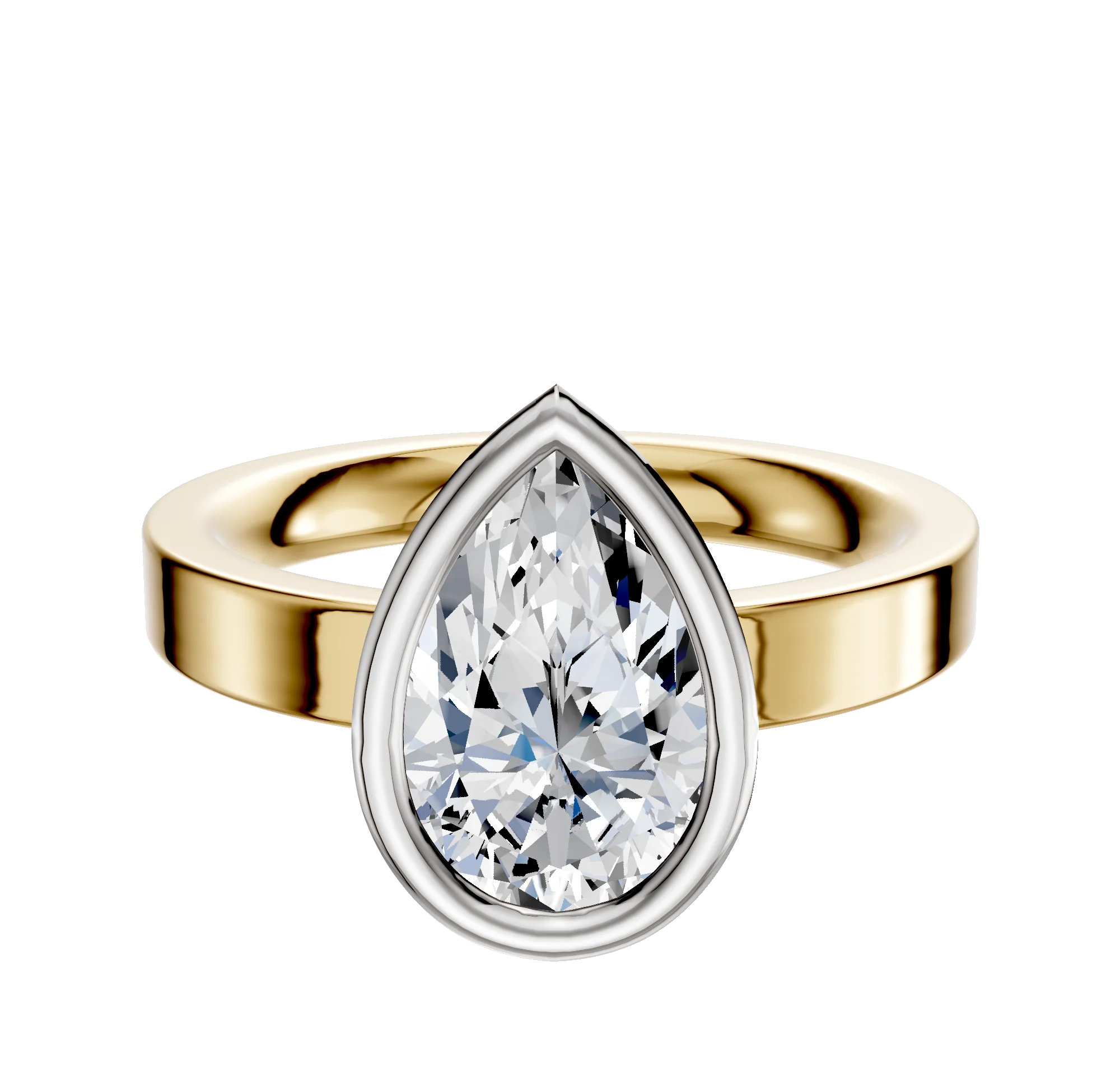 14K Two Tone Bezel Full Bezel North/South Classic Flat 3.0mm Engagement Ring