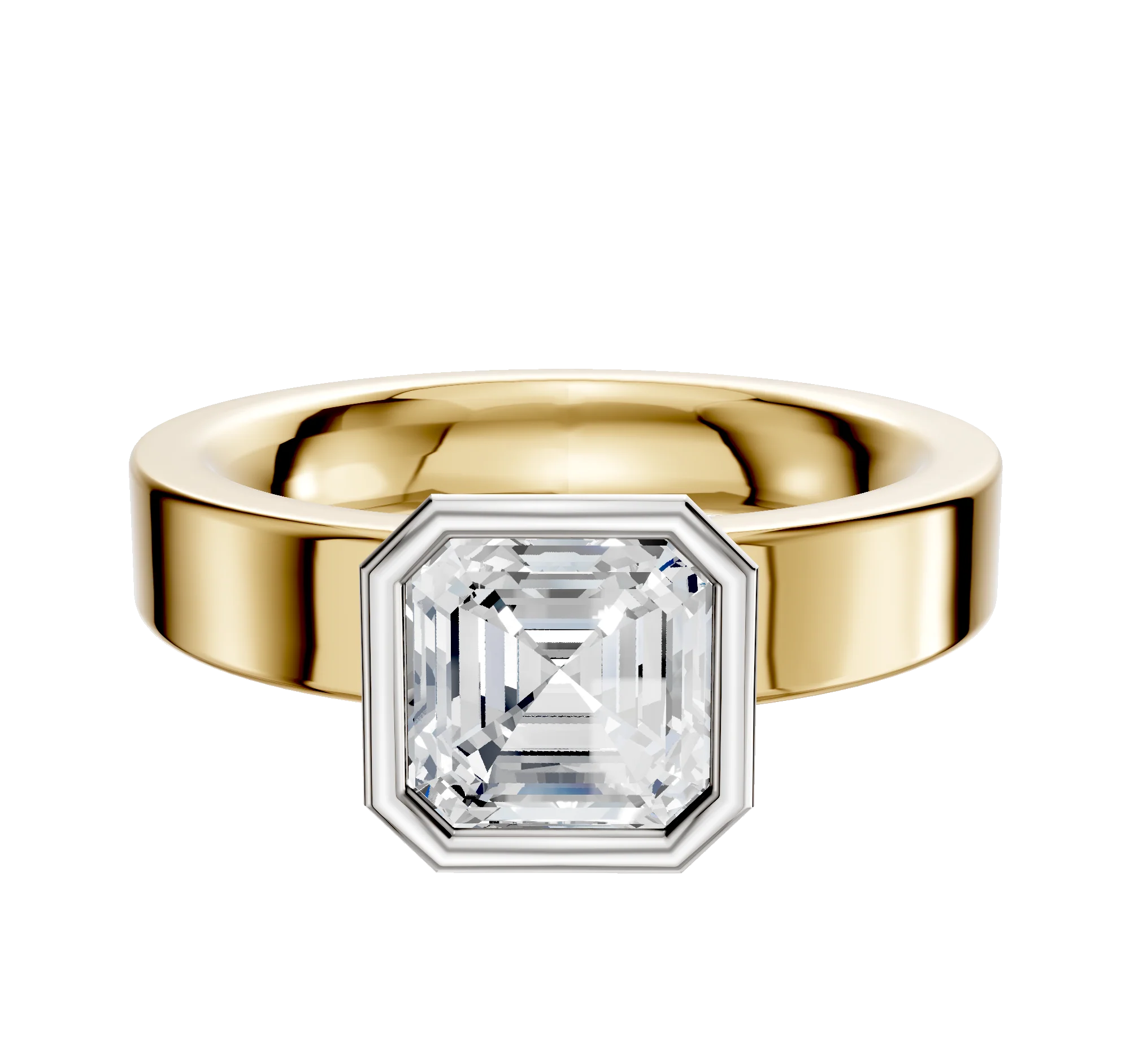 14K Two Tone Bezel Full Bezel North/South Classic Flat 4.0mm Engagement Ring
