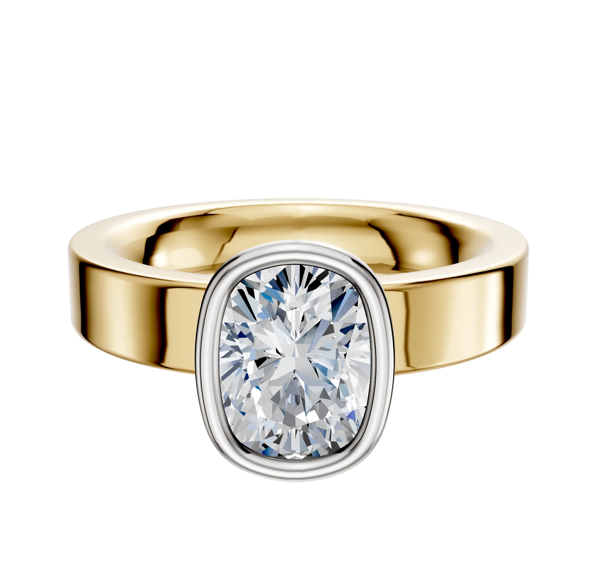 14K Two Tone Bezel Full Bezel North/South Classic Flat 4.0mm Engagement Ring