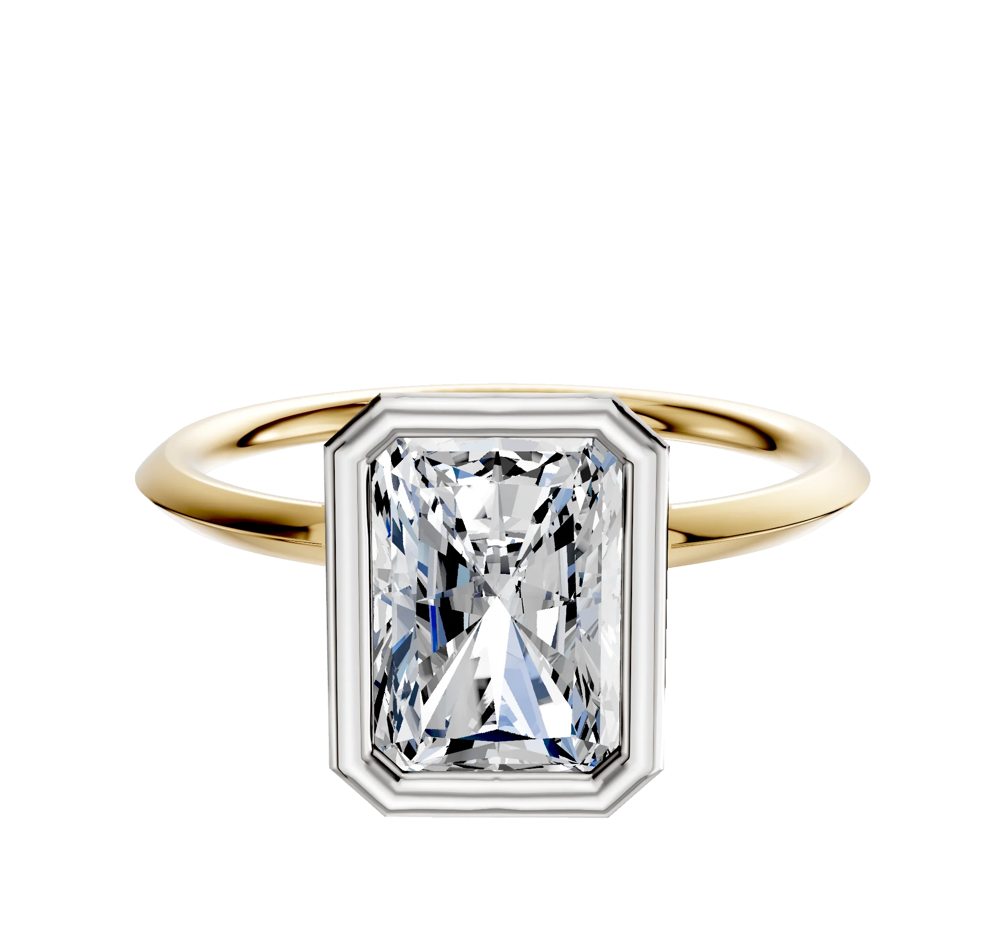 14K Two Tone Bezel Full Bezel North/South Classic Knife Edge 1.5mm Engagement Ring
