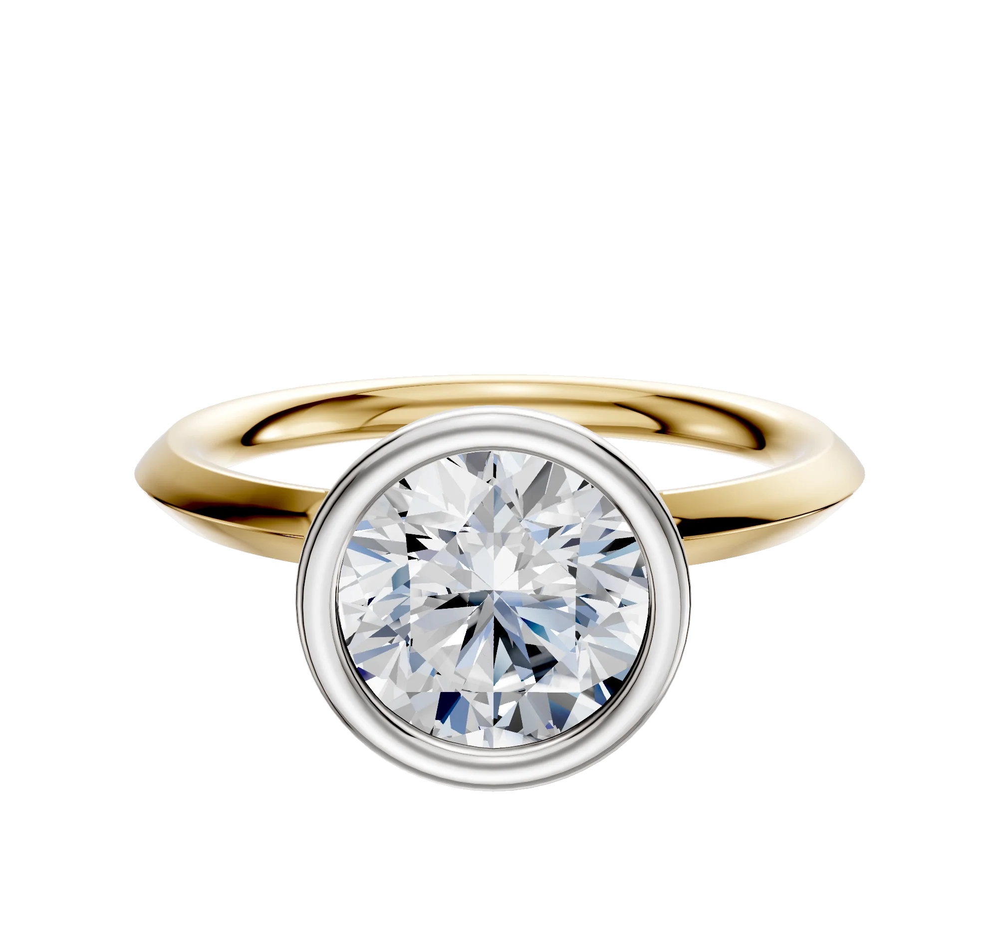 14K Two Tone Bezel Full Bezel North/South Classic Knife Edge 2.0mm Engagement Ring