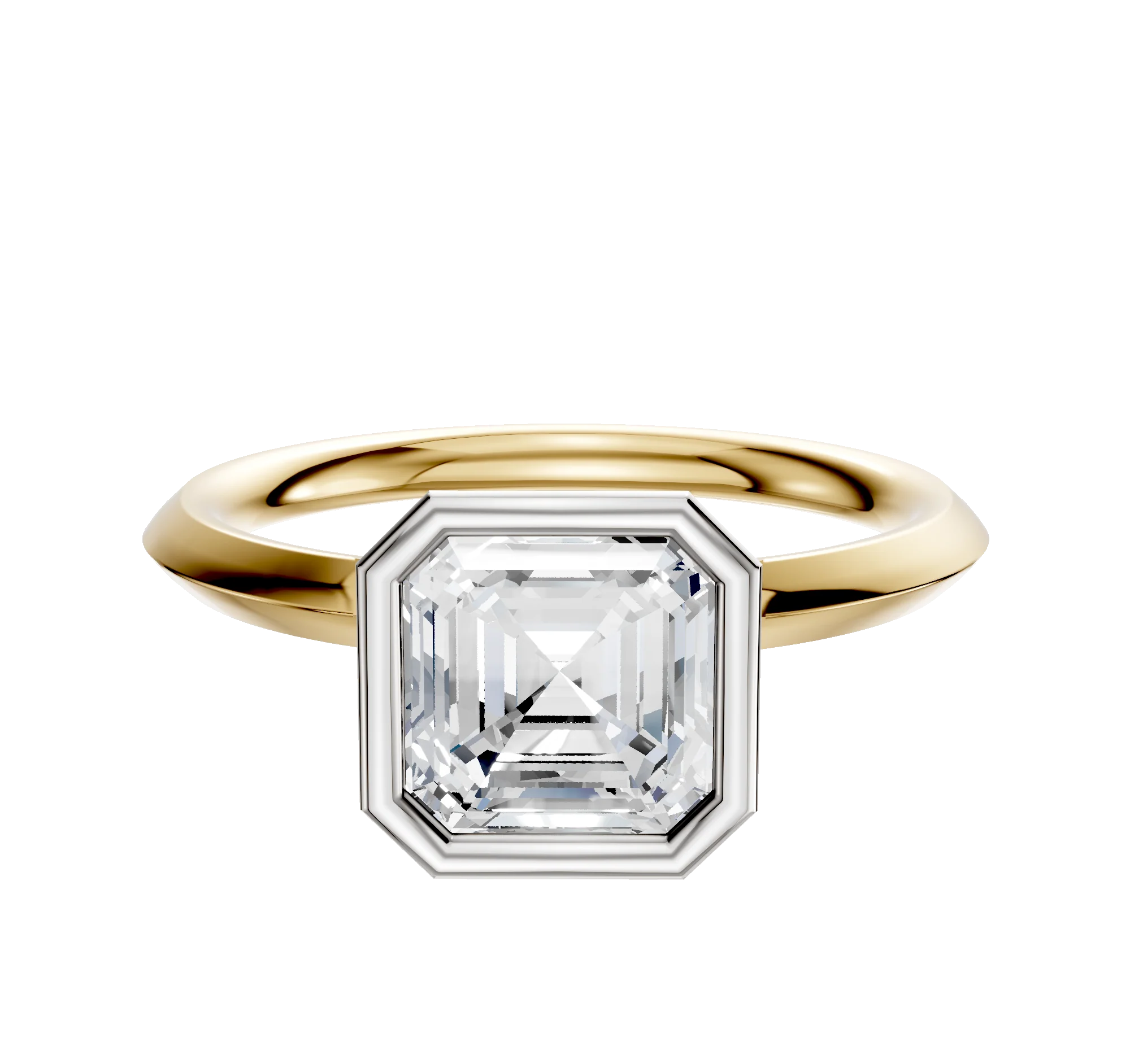 14K Two Tone Bezel Full Bezel North/South Classic Knife Edge 2.0mm Engagement Ring
