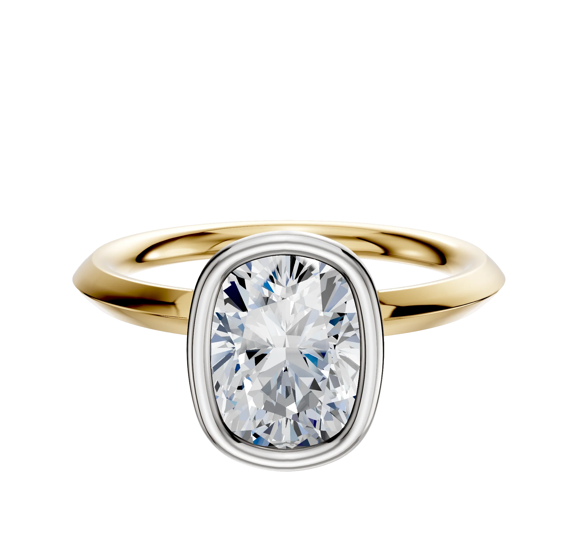 14K Two Tone Bezel Full Bezel North/South Classic Knife Edge 2.0mm Engagement Ring