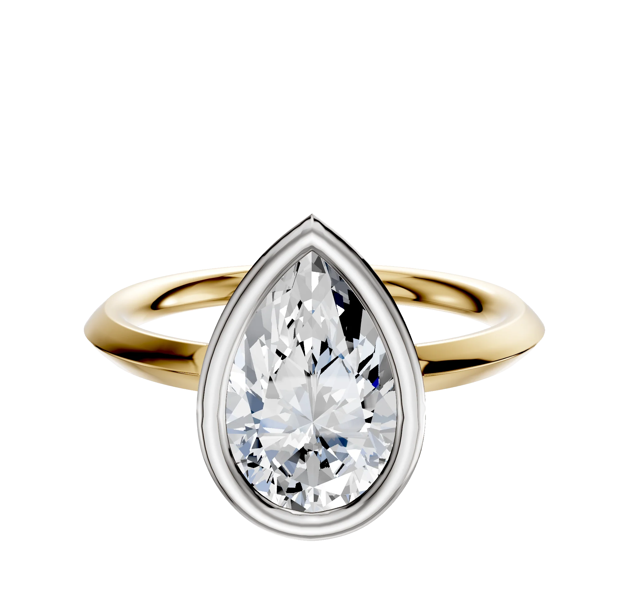 14K Two Tone Bezel Full Bezel North/South Classic Knife Edge 2.0mm Engagement Ring
