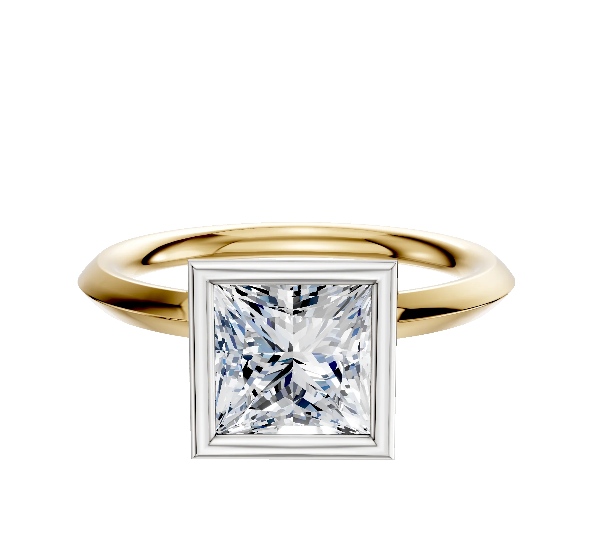 14K Two Tone Bezel Full Bezel North/South Classic Knife Edge 2.0mm Engagement Ring
