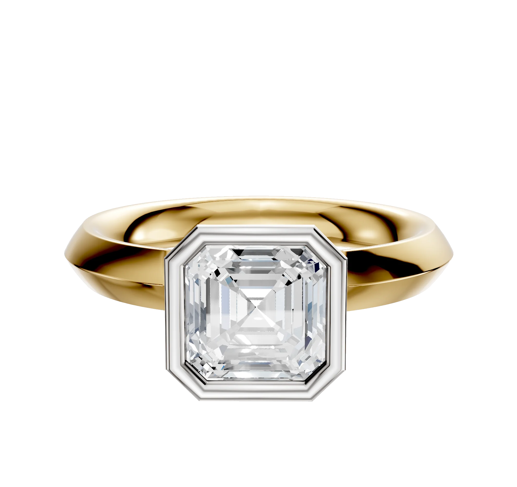 14K Two Tone Bezel Full Bezel North/South Classic Knife Edge 3.0mm Engagement Ring