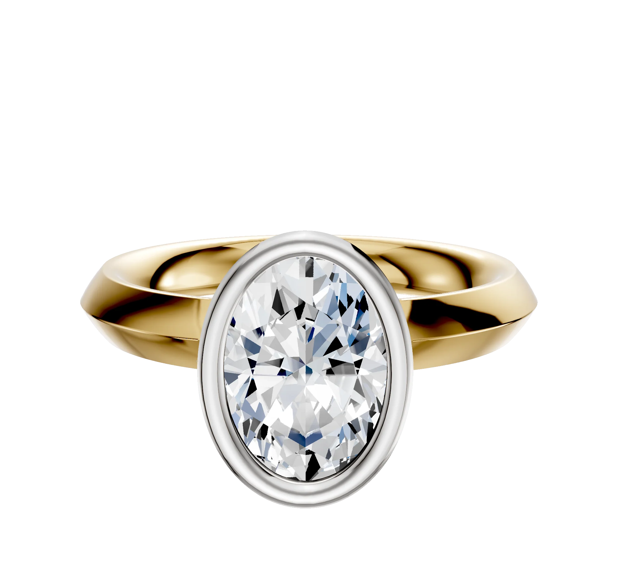 14K Two Tone Bezel Full Bezel North/South Classic Knife Edge 3.0mm Engagement Ring