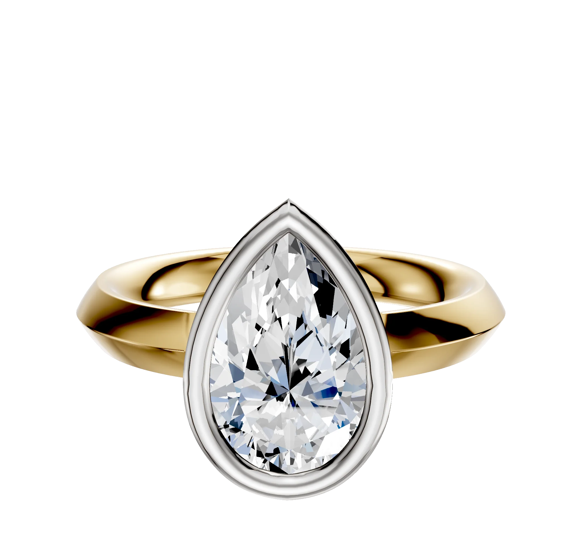 14K Two Tone Bezel Full Bezel North/South Classic Knife Edge 3.0mm Engagement Ring