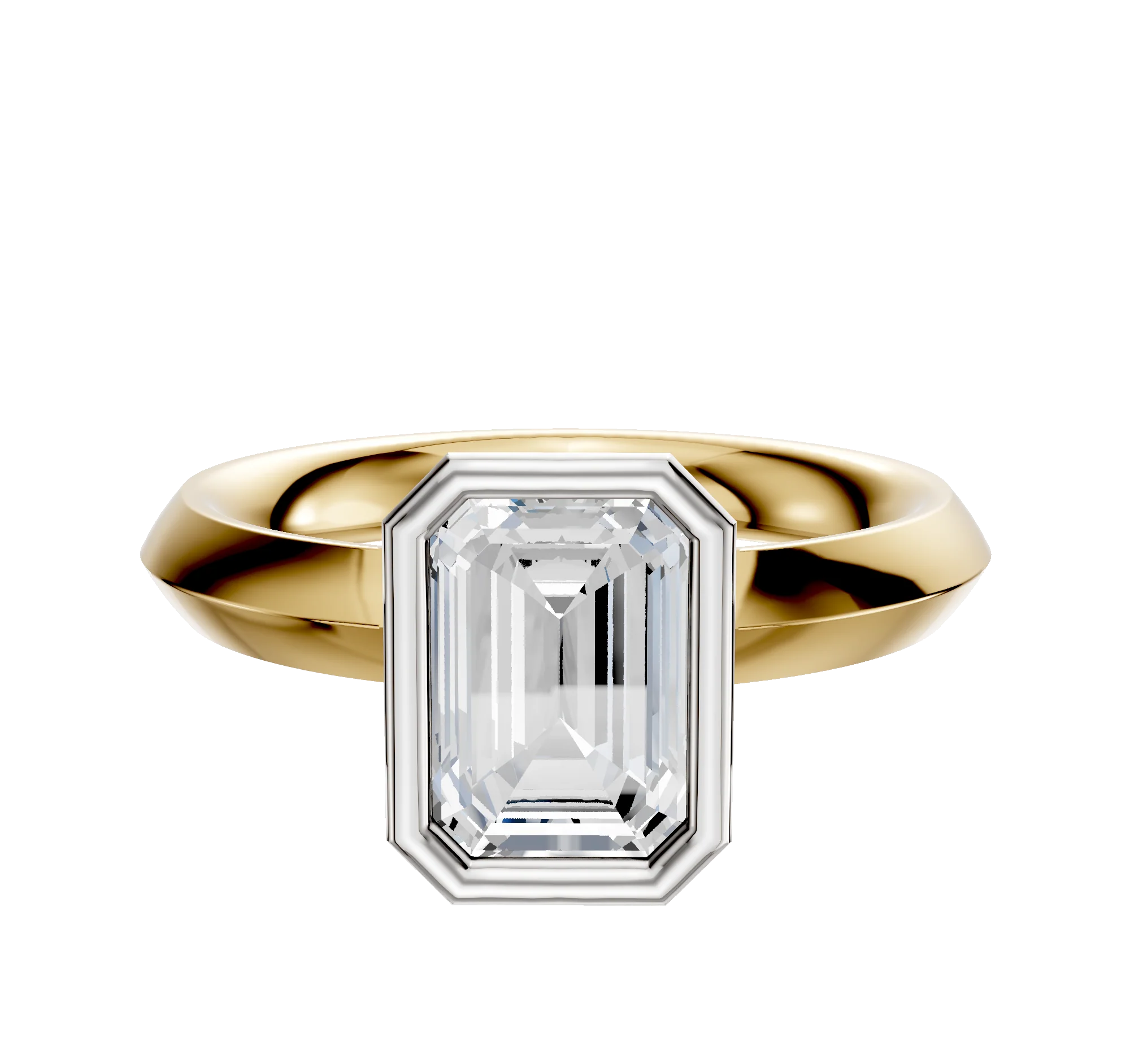 14K Two Tone Bezel Full Bezel North/South Classic Knife Edge 3.0mm Engagement Ring