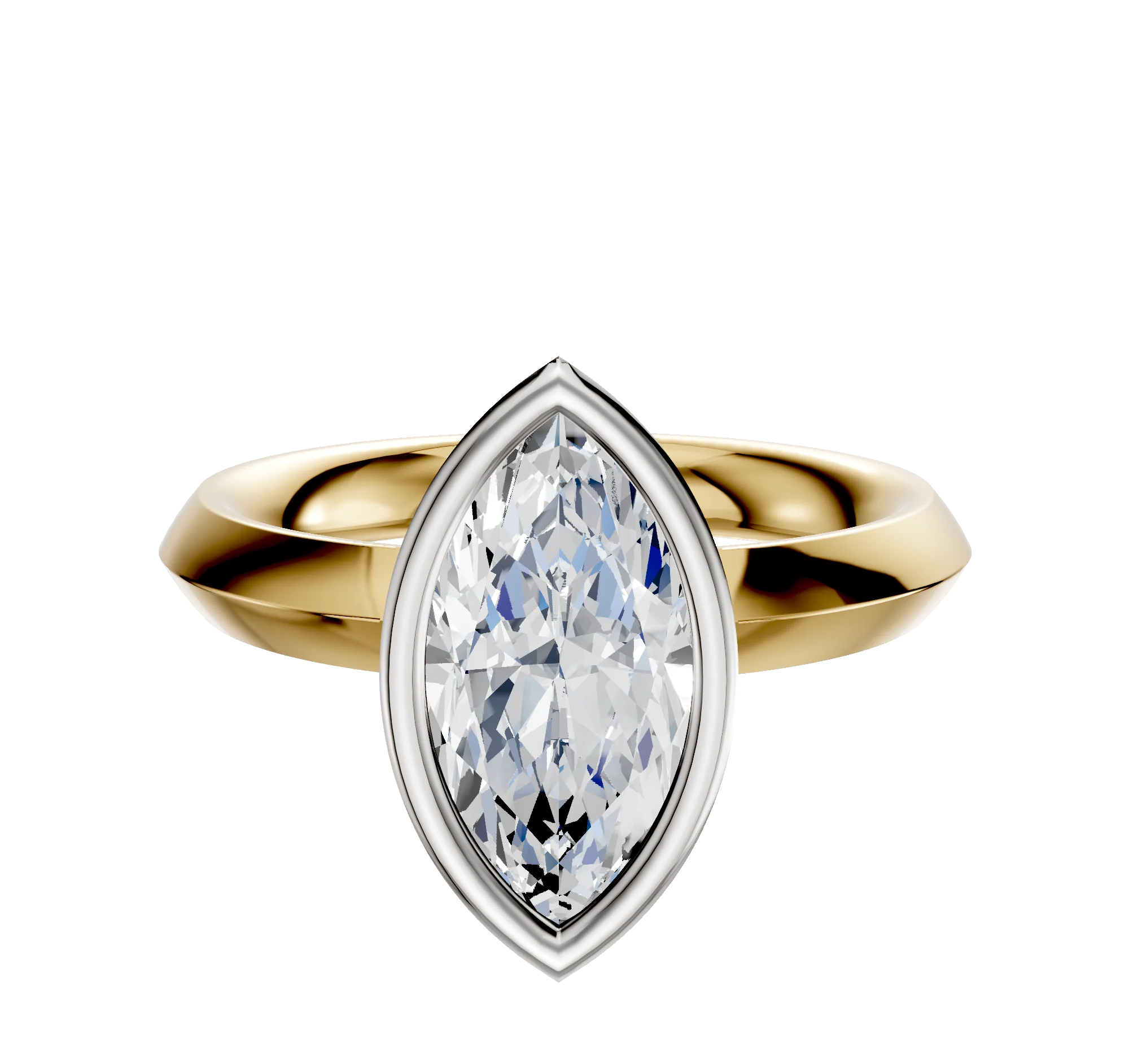 14K Two Tone Bezel Full Bezel North/South Classic Knife Edge 3.0mm Engagement Ring