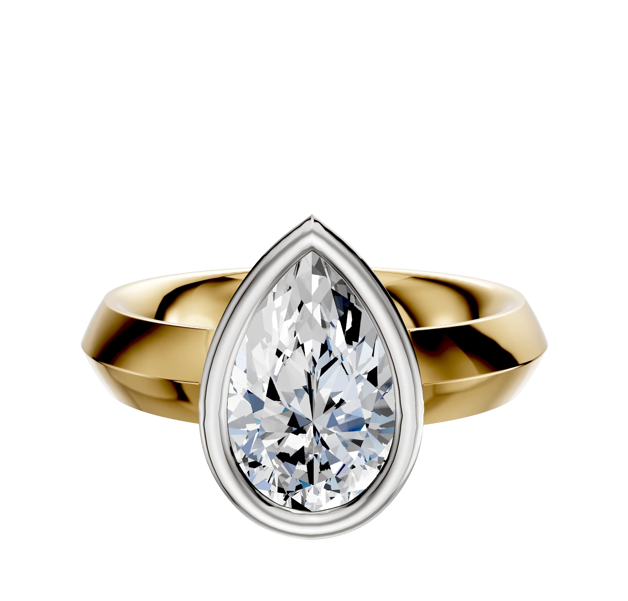 14K Two Tone Bezel Full Bezel North/South Classic Knife Edge 4.0mm Engagement Ring