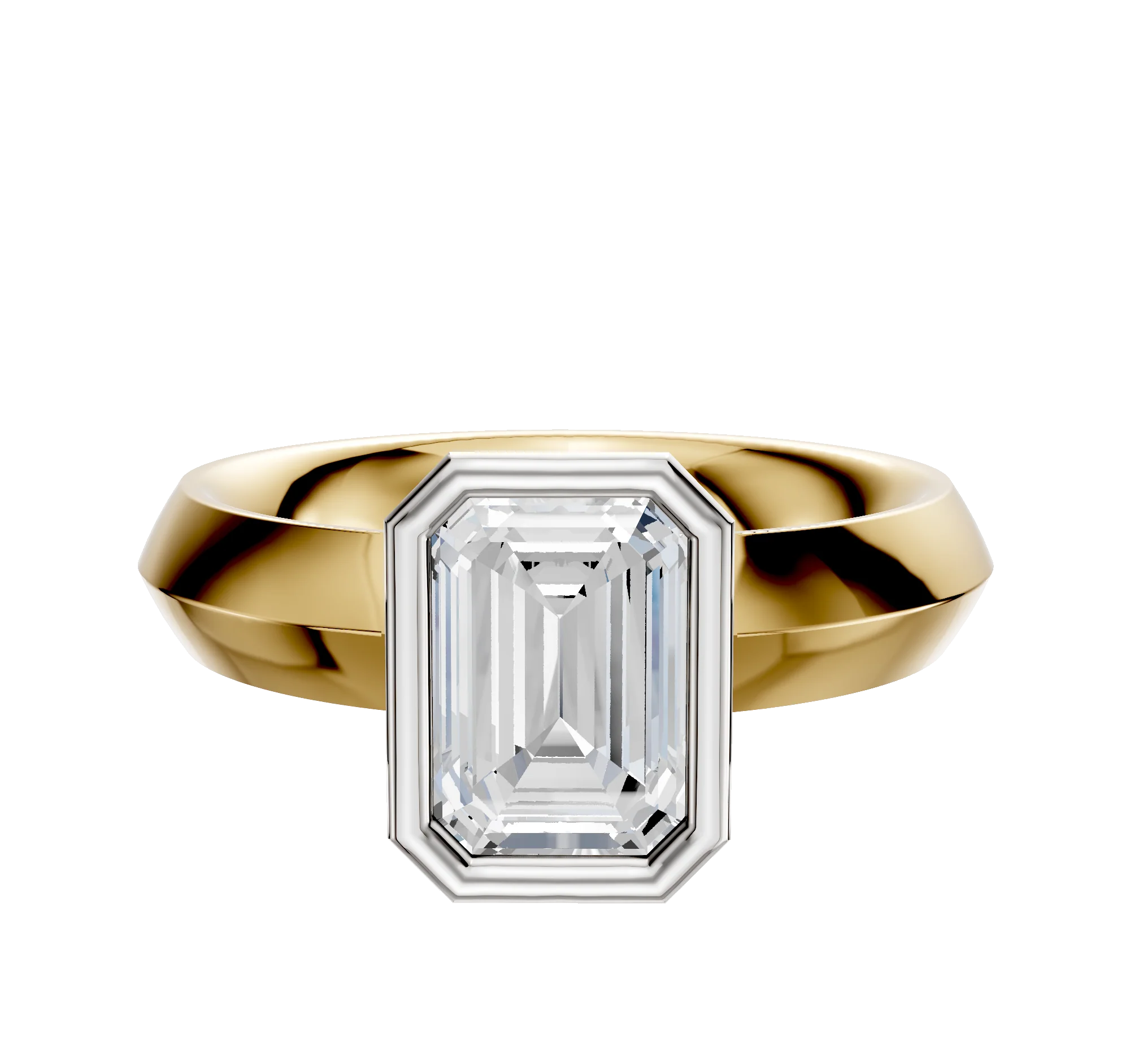 14K Two Tone Bezel Full Bezel North/South Classic Knife Edge 4.0mm Engagement Ring