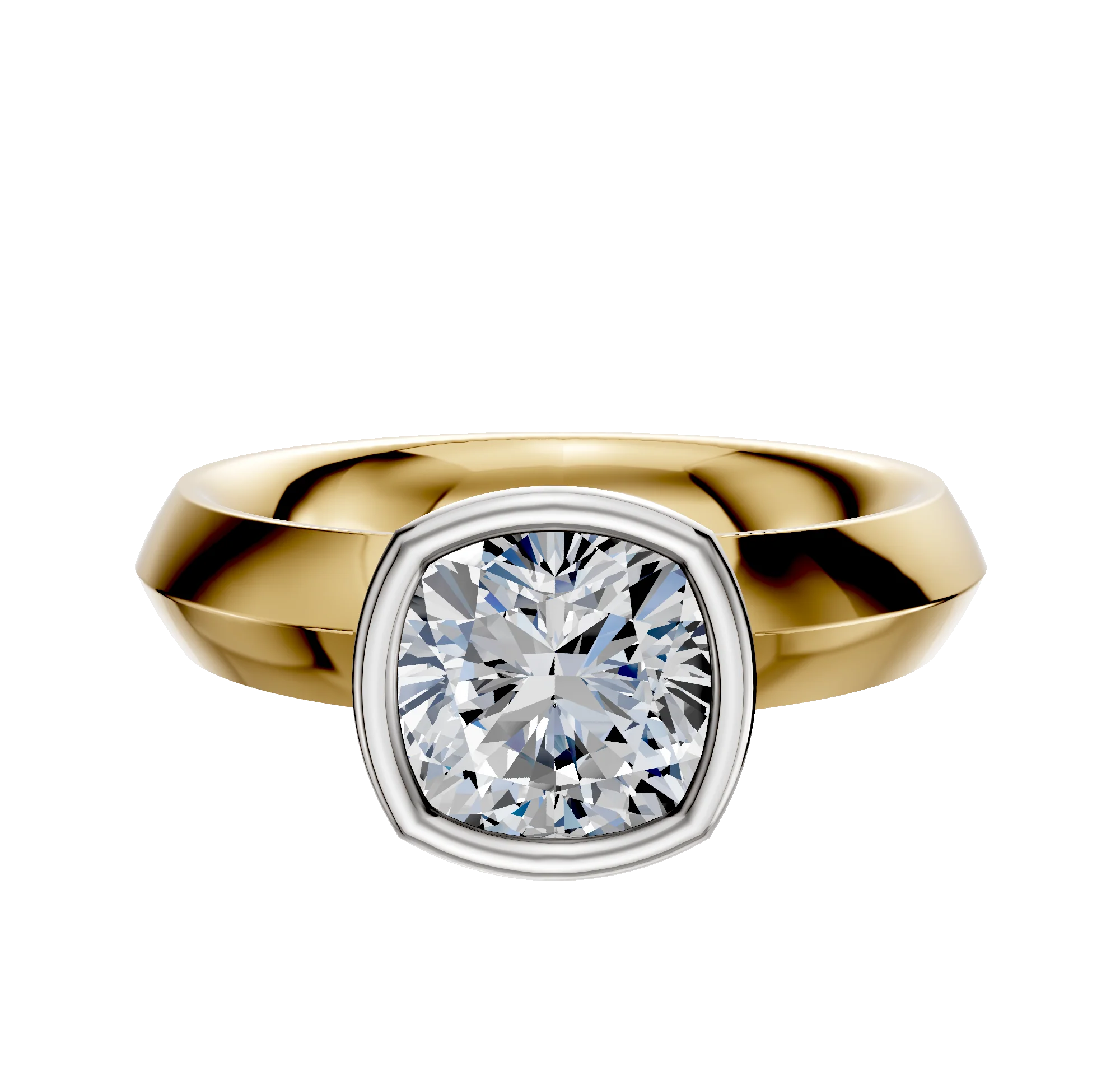 14K Two Tone Bezel Full Bezel North/South Classic Knife Edge 4.0mm Engagement Ring