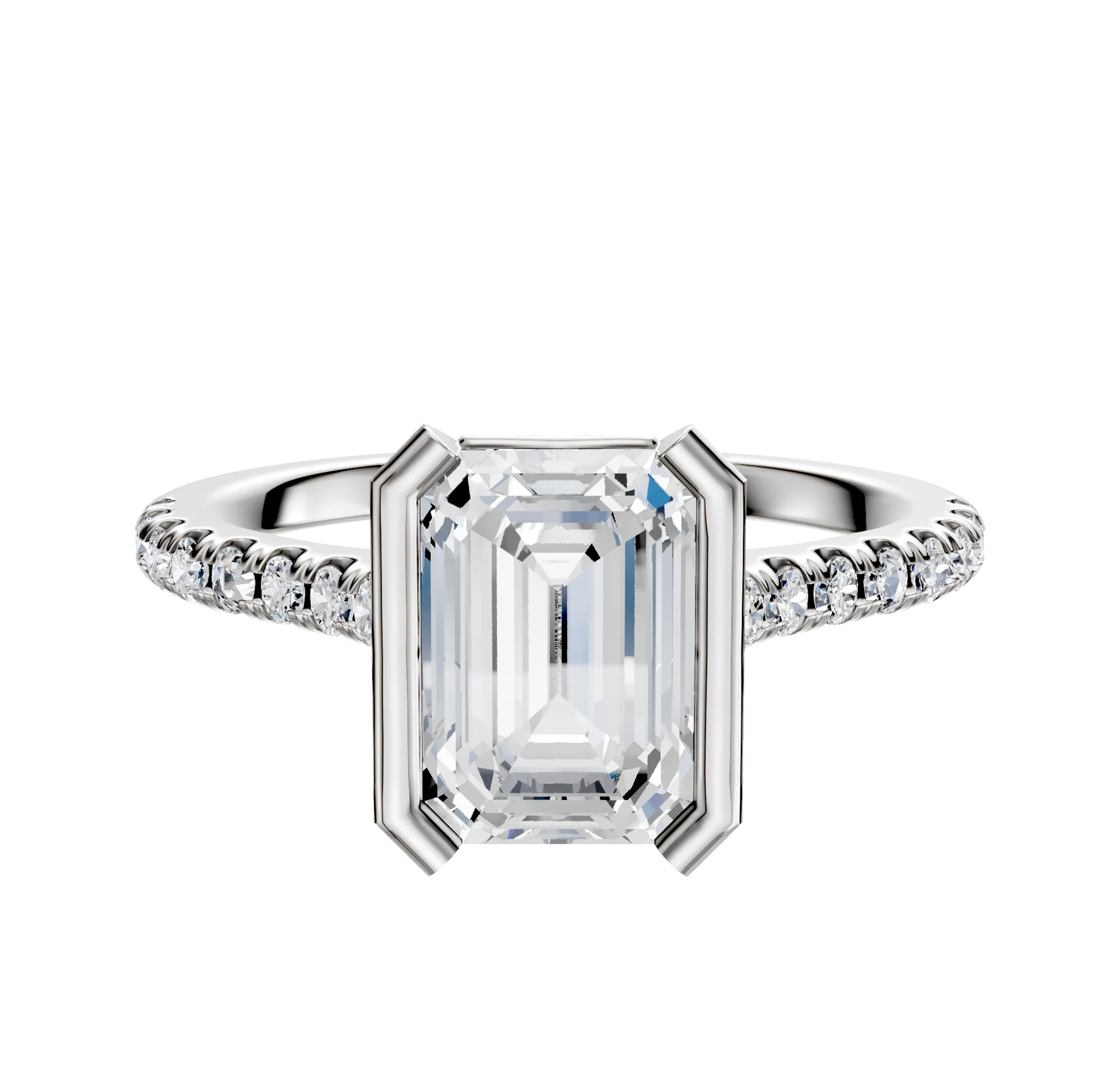 14K Two Tone Bezel Half Bezel North/South Cathedral Dome 1-Row-Pave 2.5mm Engagement Ring