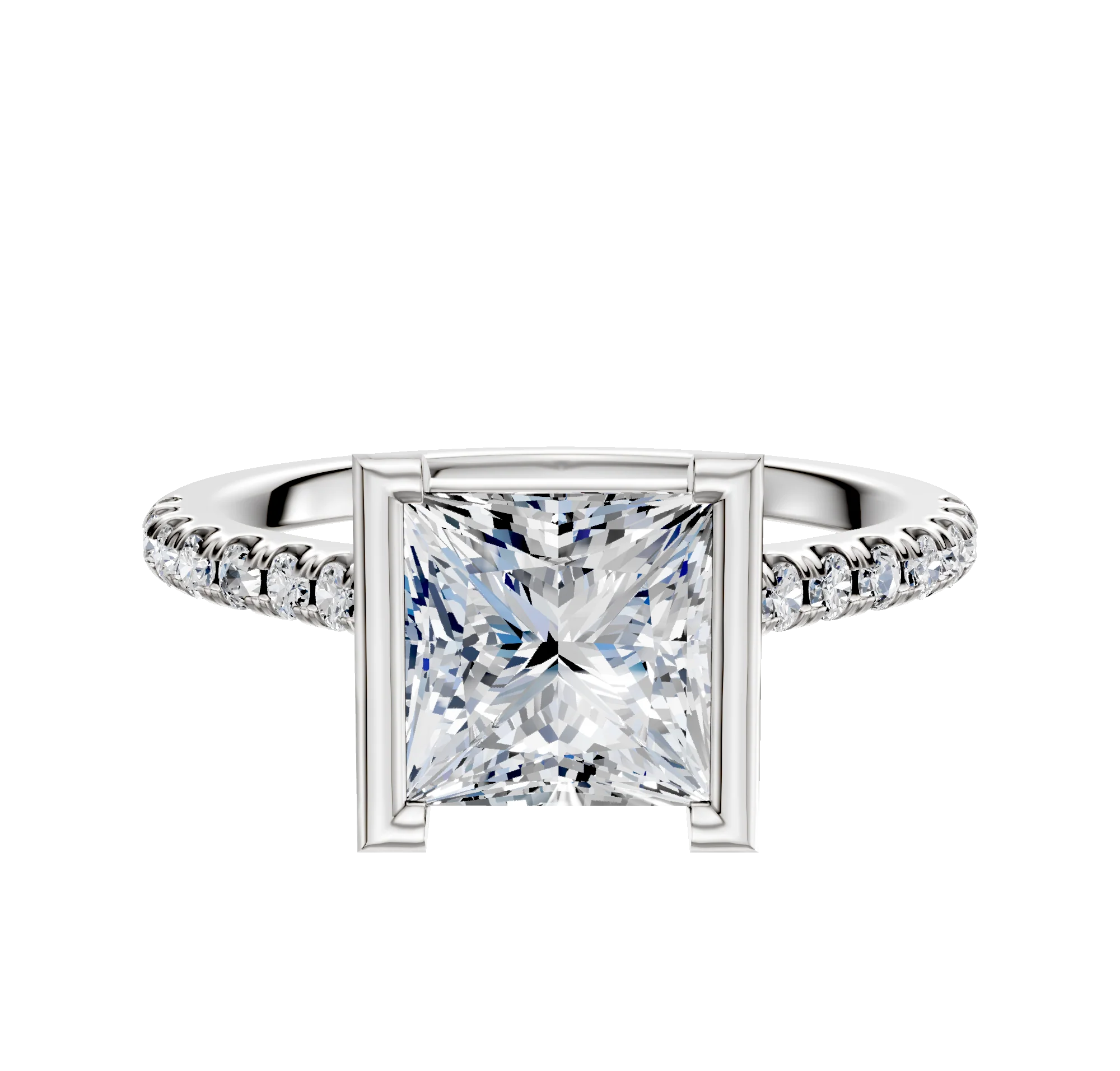 14K Two Tone Bezel Half Bezel North/South Cathedral Dome 1-Row-Pave 2.5mm Engagement Ring