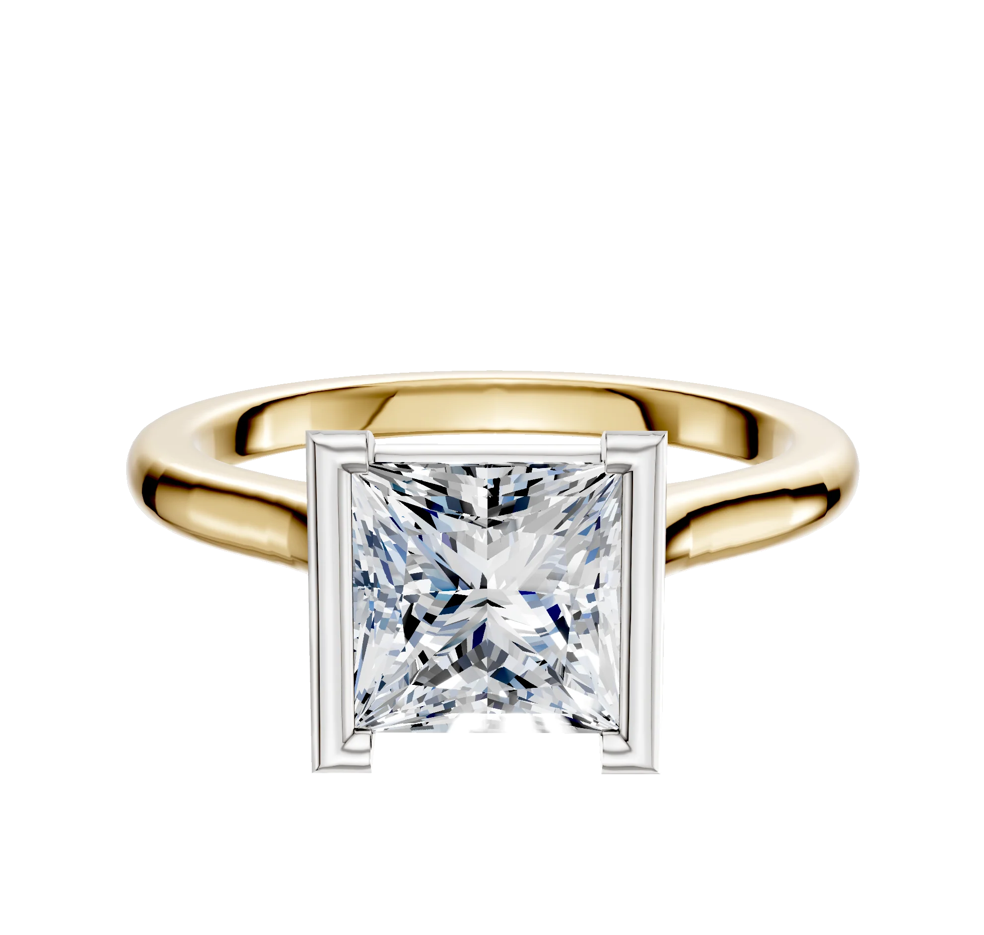 14K Two Tone Bezel Half Bezel North/South Cathedral Dome 2.0mm Engagement Ring