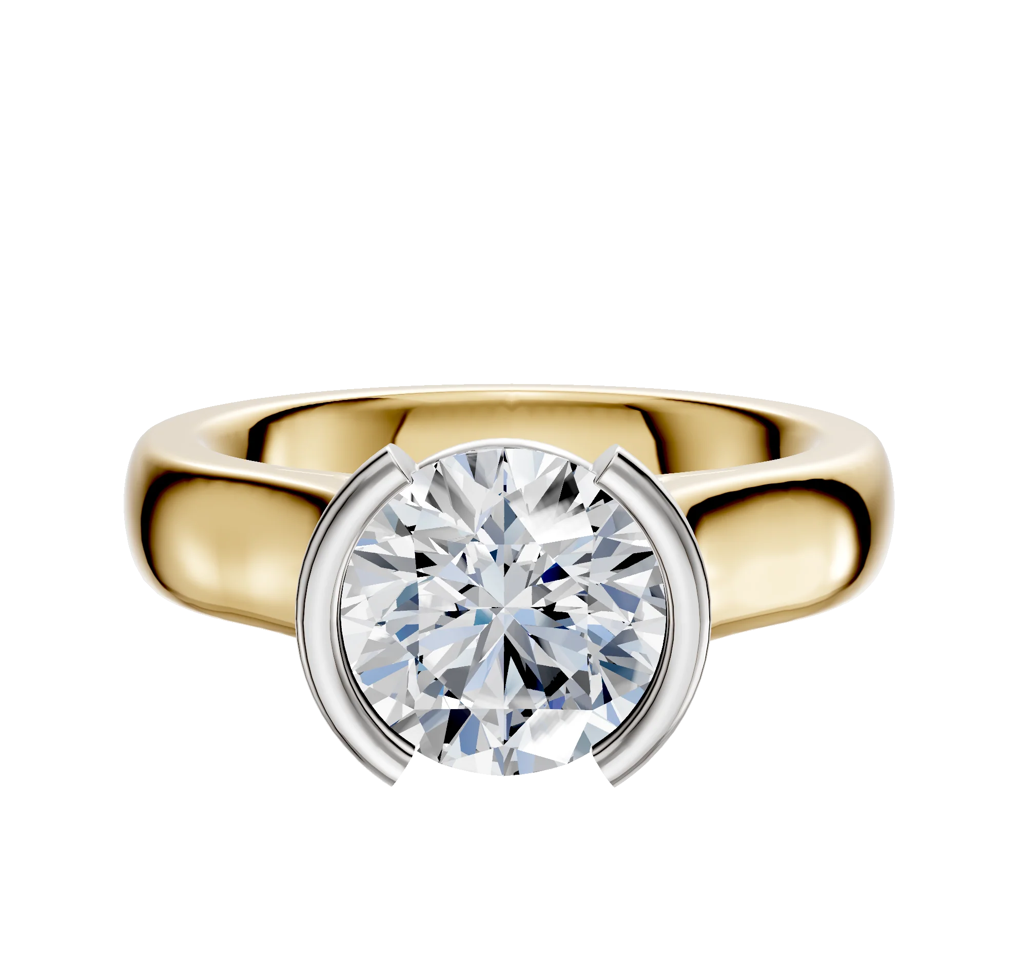 14K Two Tone Bezel Half Bezel North/South Cathedral Dome 4.0mm Engagement Ring