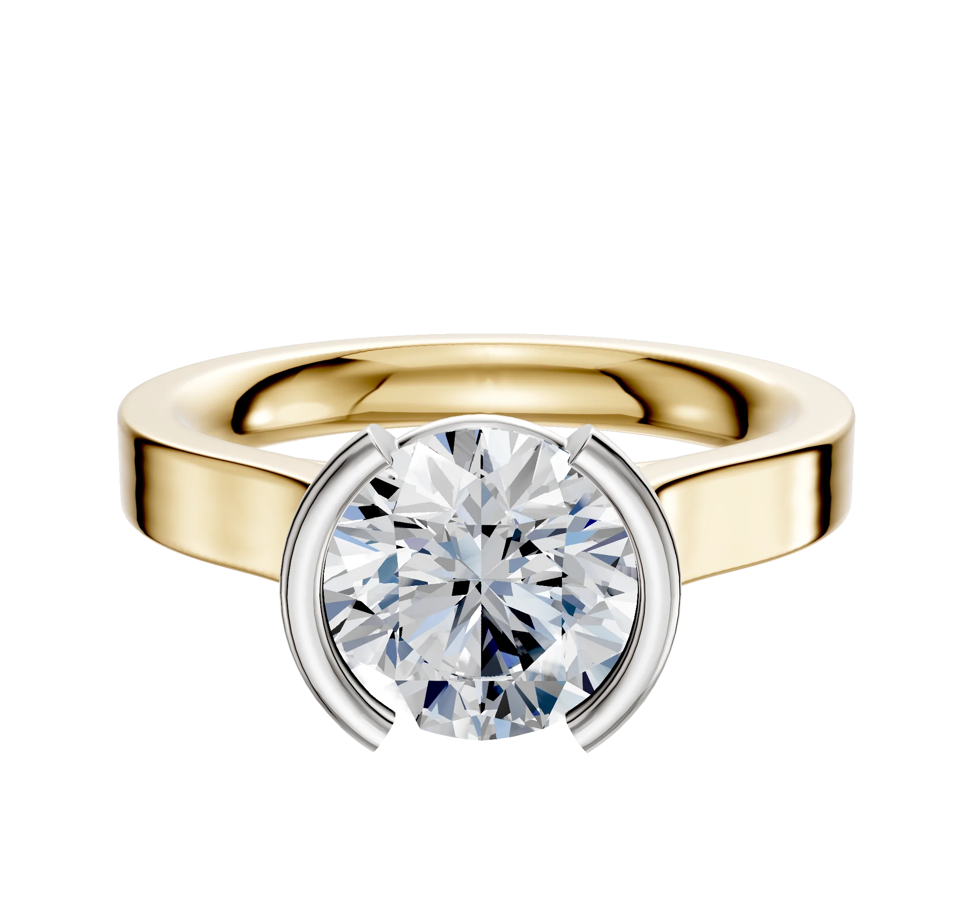 14K Two Tone Bezel Half Bezel North/South Cathedral Flat 3.0mm Engagement Ring