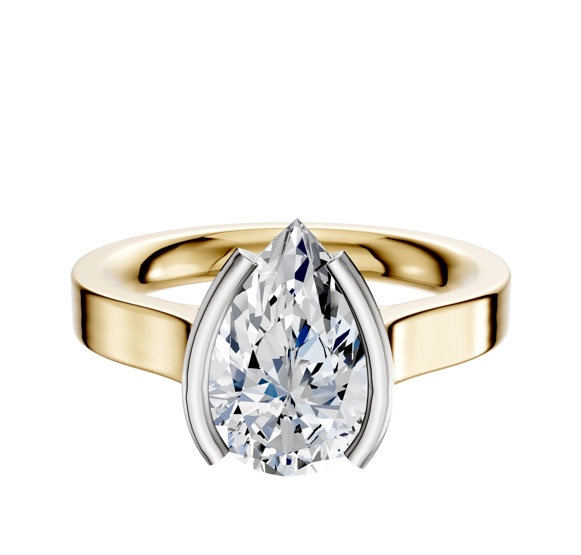 14K Two Tone Bezel Half Bezel North/South Cathedral Flat 3.0mm Engagement Ring