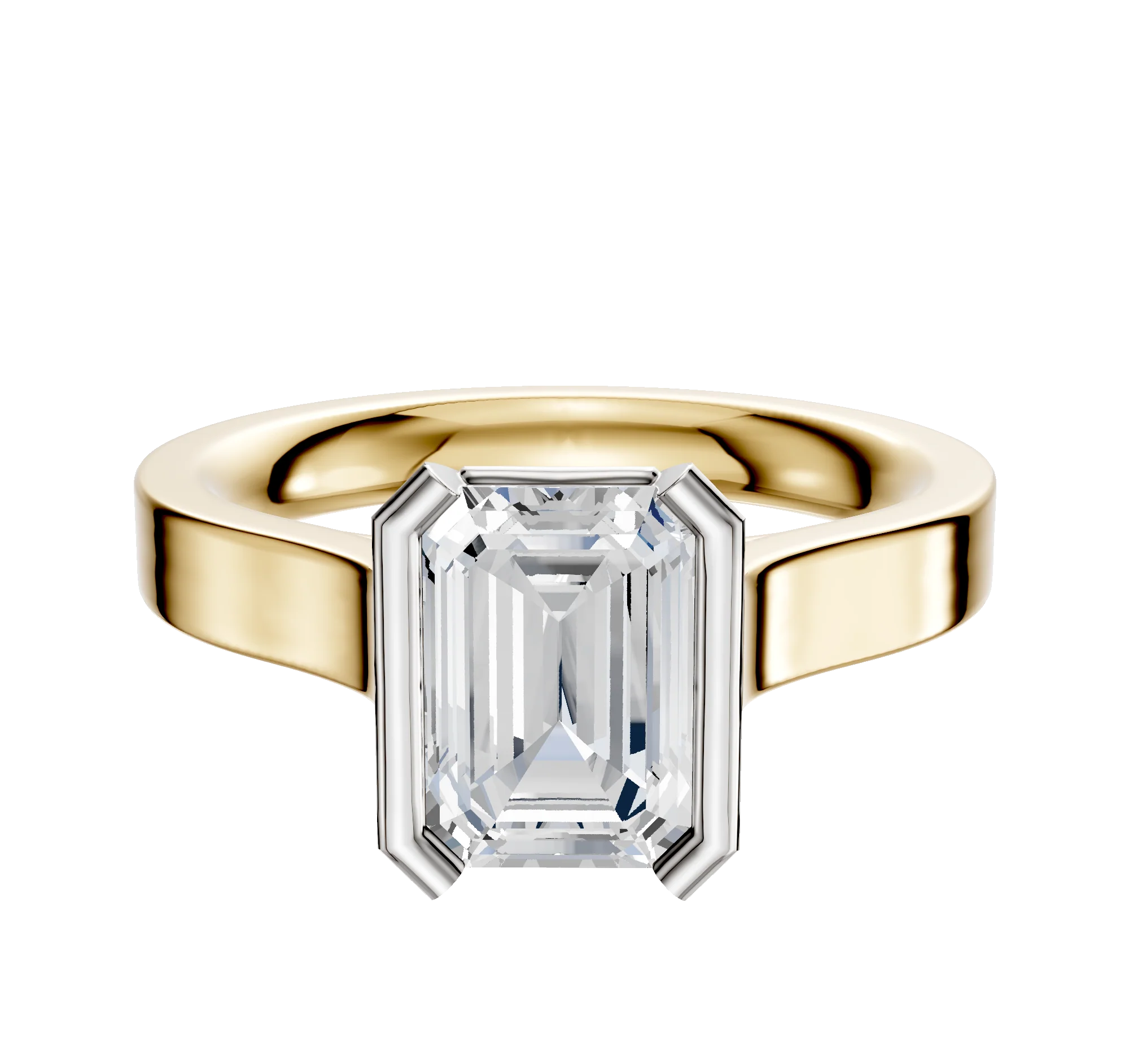 14K Two Tone Bezel Half Bezel North/South Cathedral Flat 3.0mm Engagement Ring