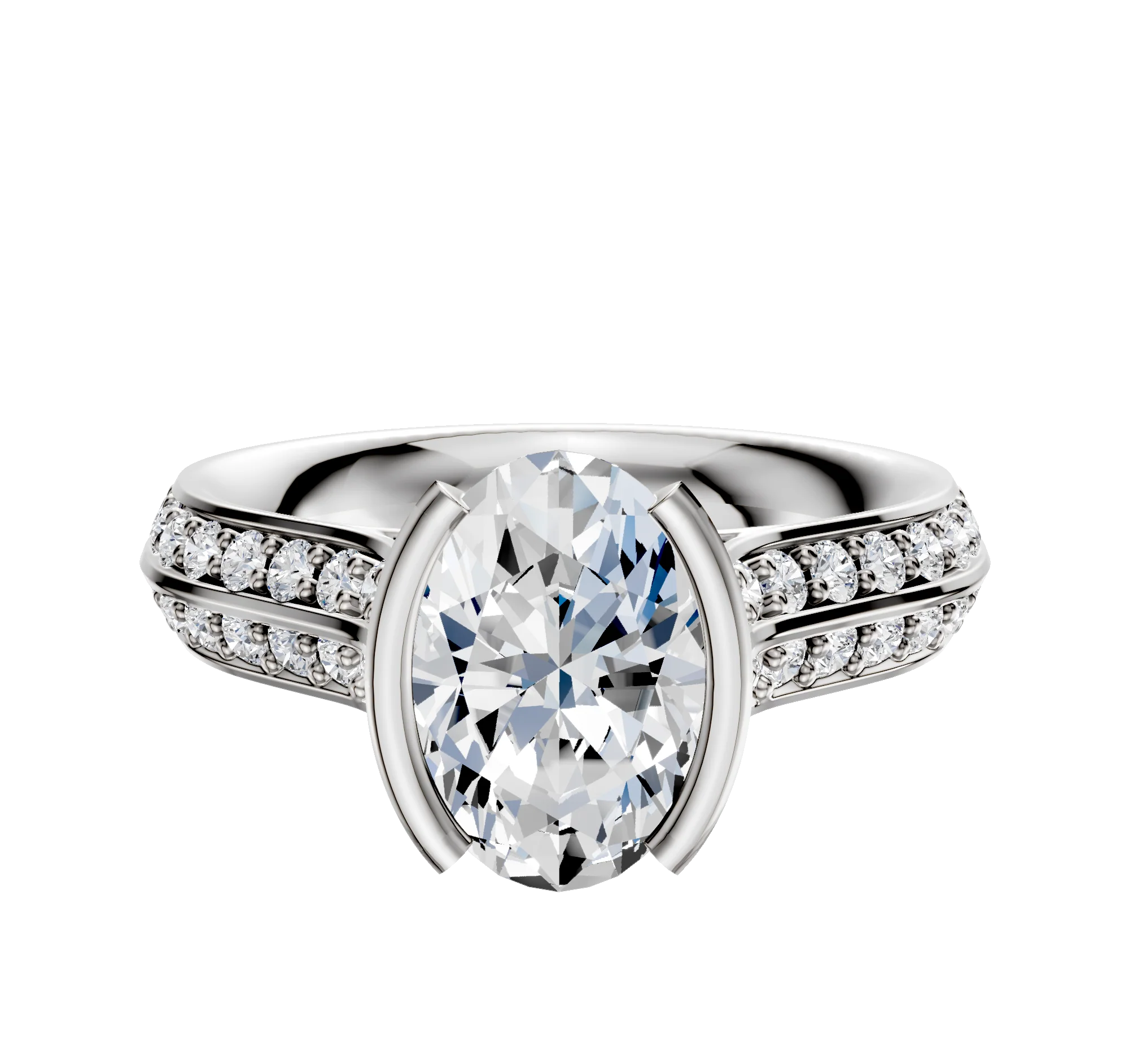 14K Two Tone Bezel Half Bezel North/South Cathedral Knife Edge 1-Row-Pave 2.5mm Engagement Ring