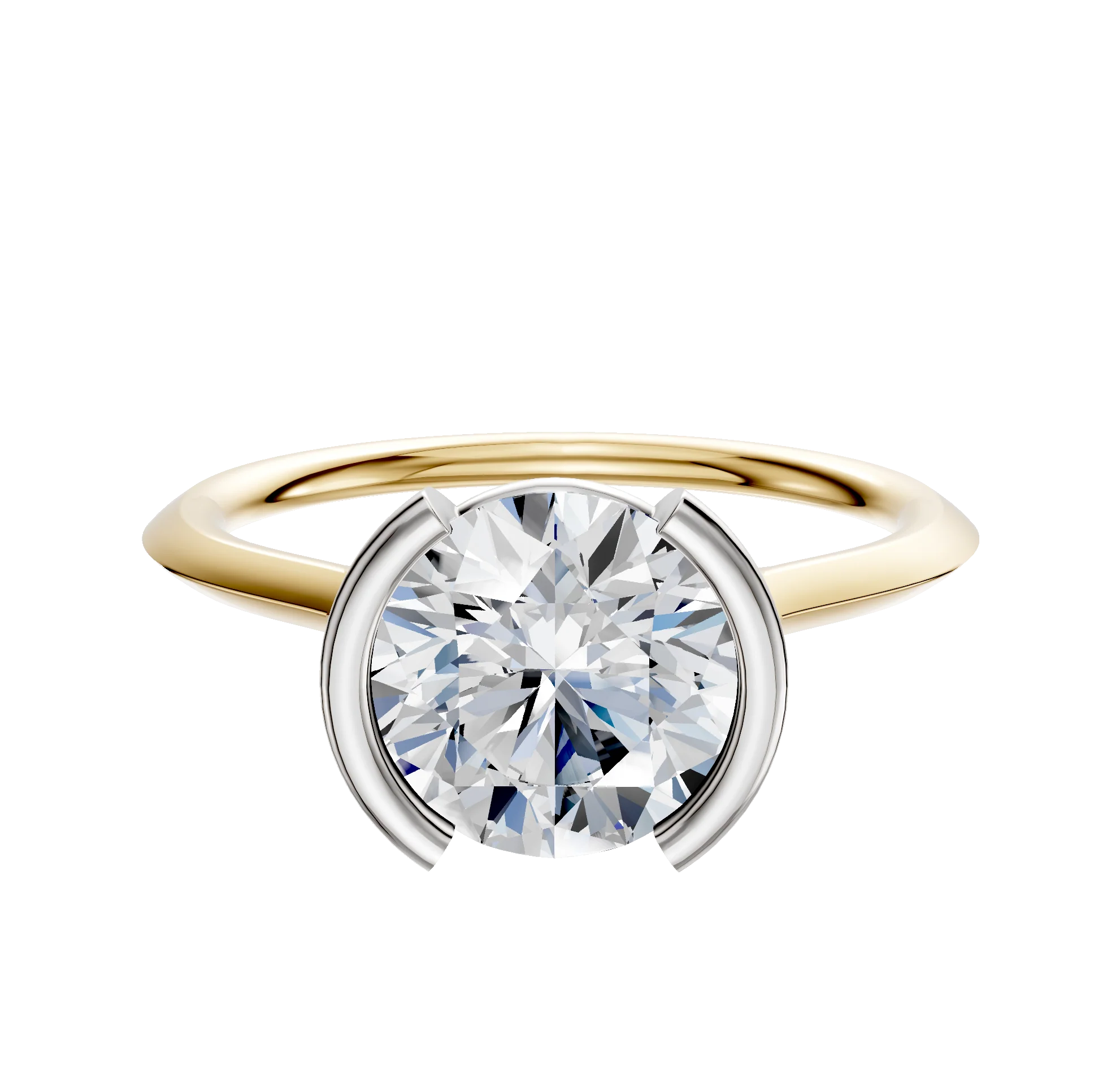 14K Two Tone Bezel Half Bezel North/South Cathedral Knife Edge 1.5mm Engagement Ring