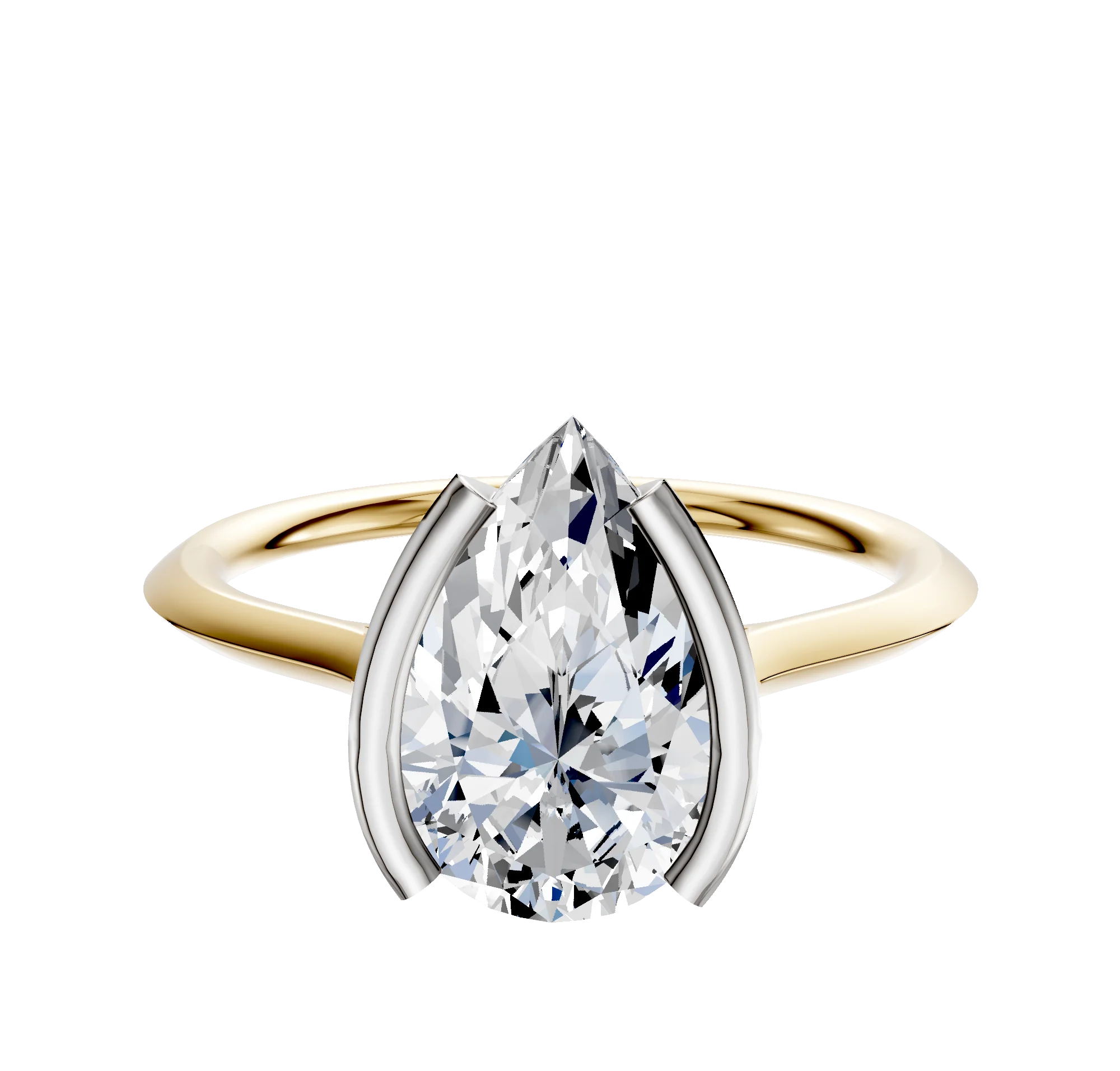 14K Two Tone Bezel Half Bezel North/South Cathedral Knife Edge 1.5mm Engagement Ring