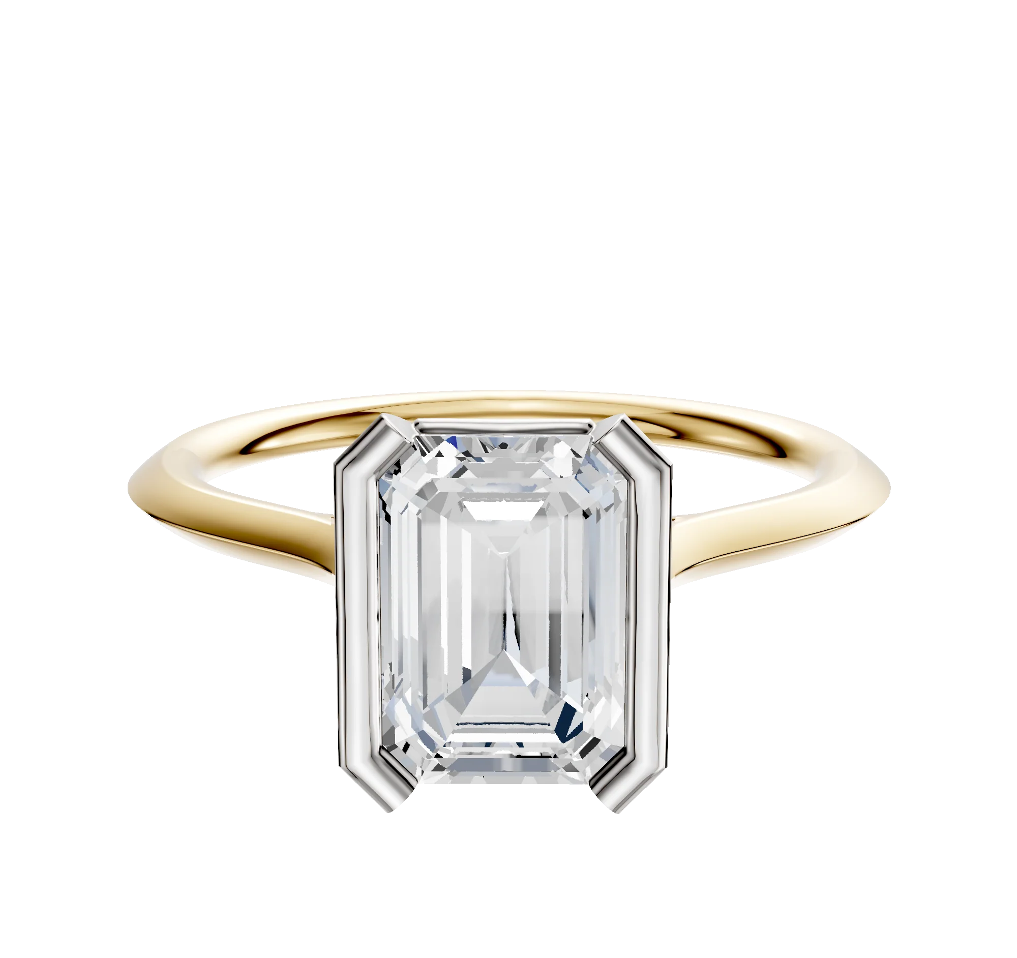 14K Two Tone Bezel Half Bezel North/South Cathedral Knife Edge 1.5mm Engagement Ring