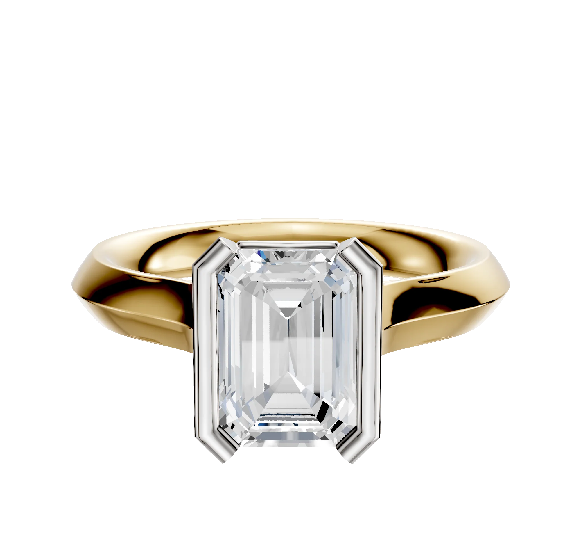 14K Two Tone Bezel Half Bezel North/South Cathedral Knife Edge 3.0mm Engagement Ring