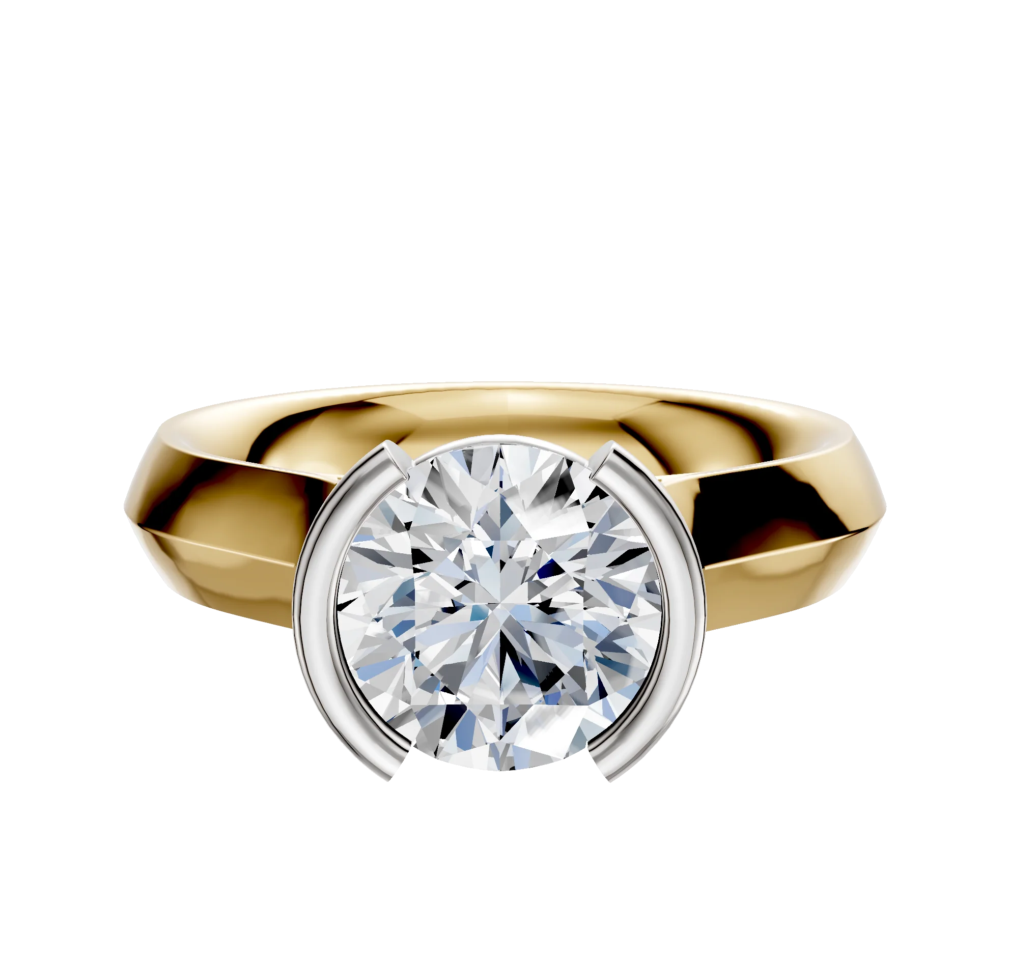 14K Two Tone Bezel Half Bezel North/South Cathedral Knife Edge 4.0mm Engagement Ring