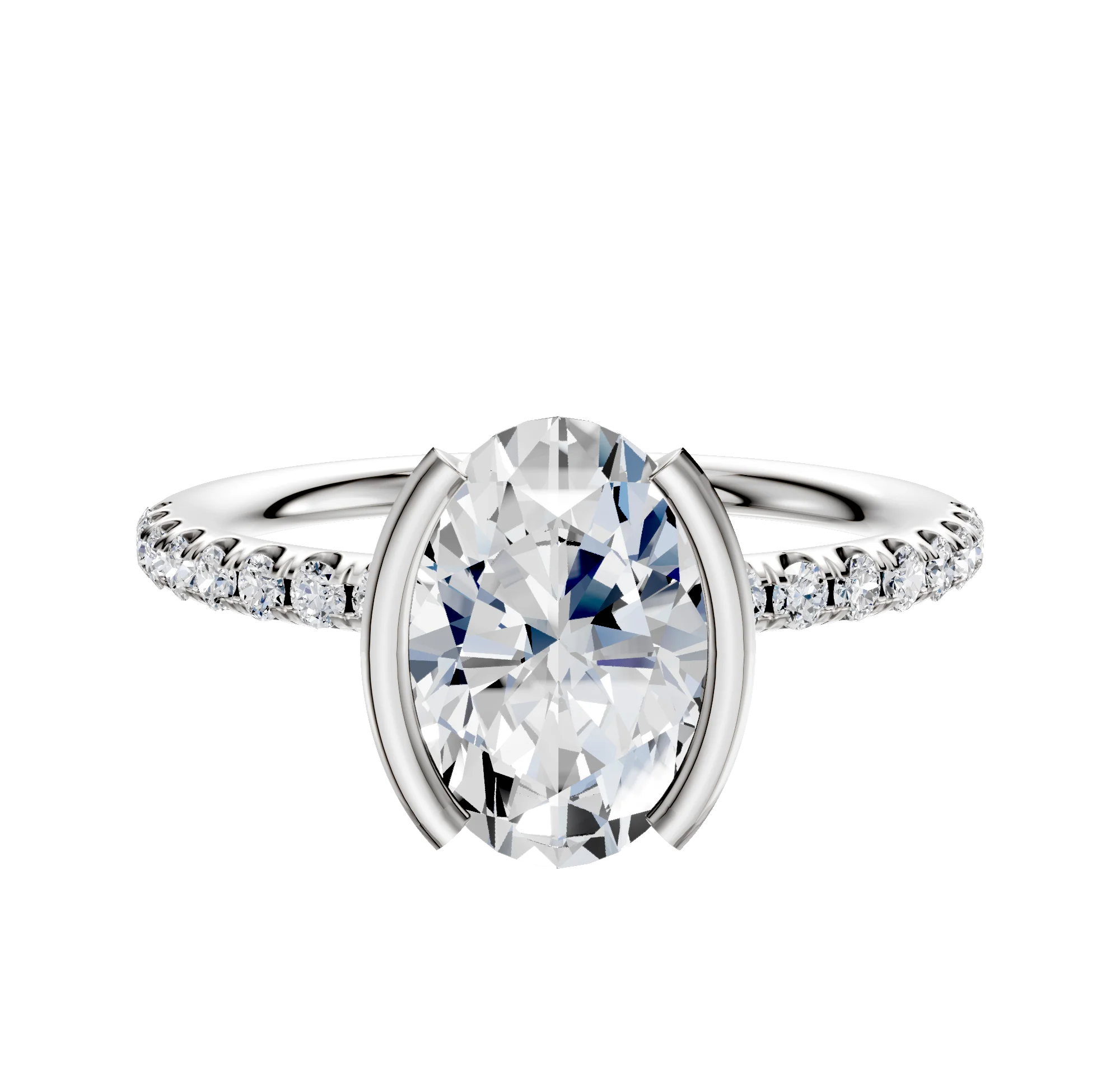 14K Two Tone Bezel Half Bezel North/South Classic Dome 1-Row-Pave 2.5mm Engagement Ring