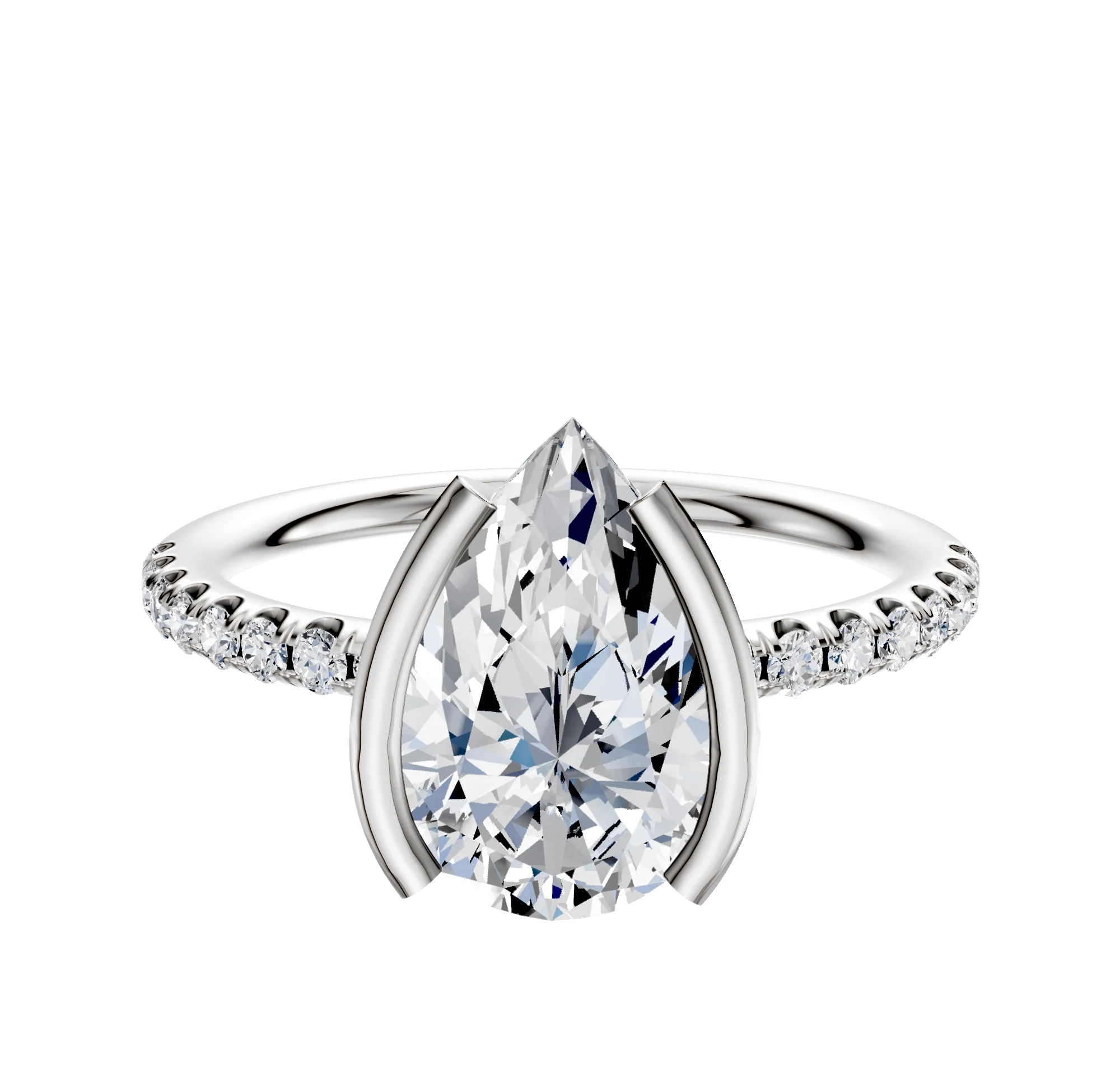 14K Two Tone Bezel Half Bezel North/South Classic Dome 1-Row-Pave 2.5mm Engagement Ring