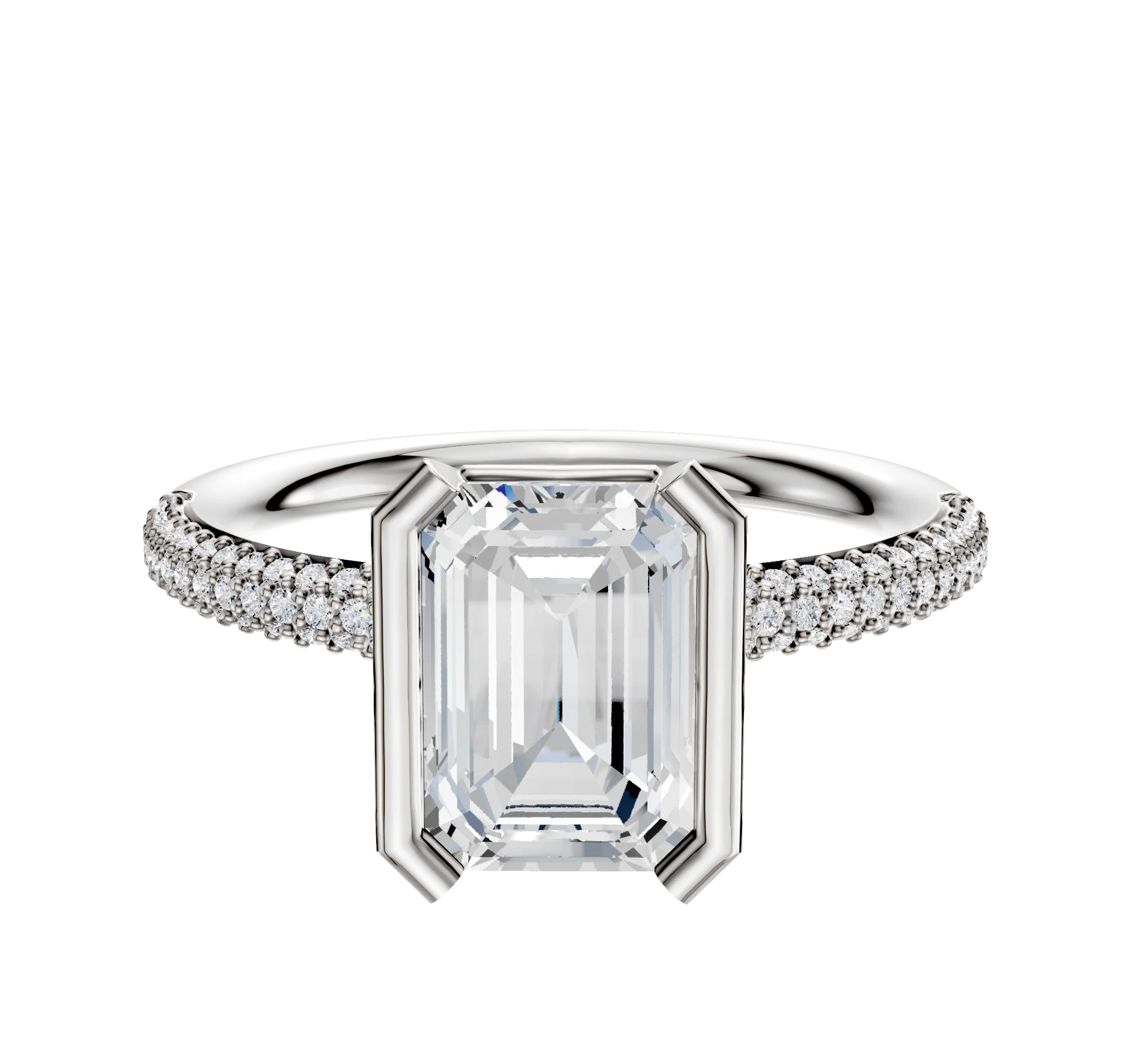 14K Two Tone Bezel Half Bezel North/South Classic Dome 3-Row-Pave 2.0mm Engagement Ring