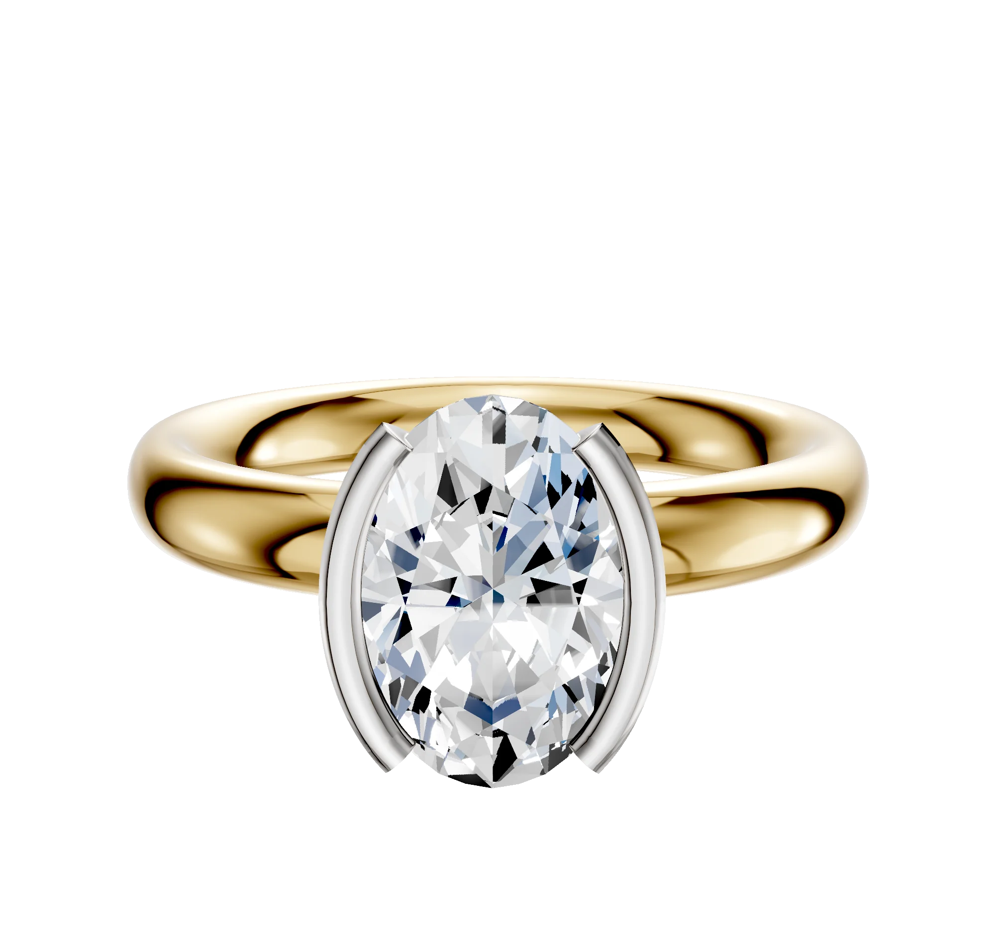 14K Two Tone Bezel Half Bezel North/South Classic Dome 3.0mm Engagement Ring