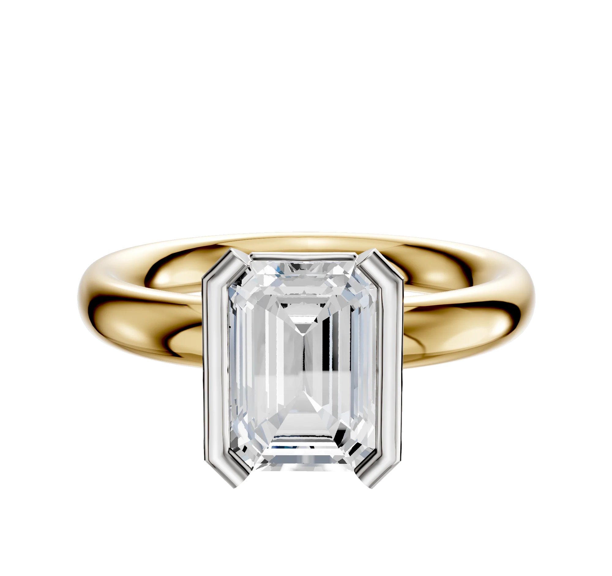 14K Two Tone Bezel Half Bezel North/South Classic Dome 3.0mm Engagement Ring