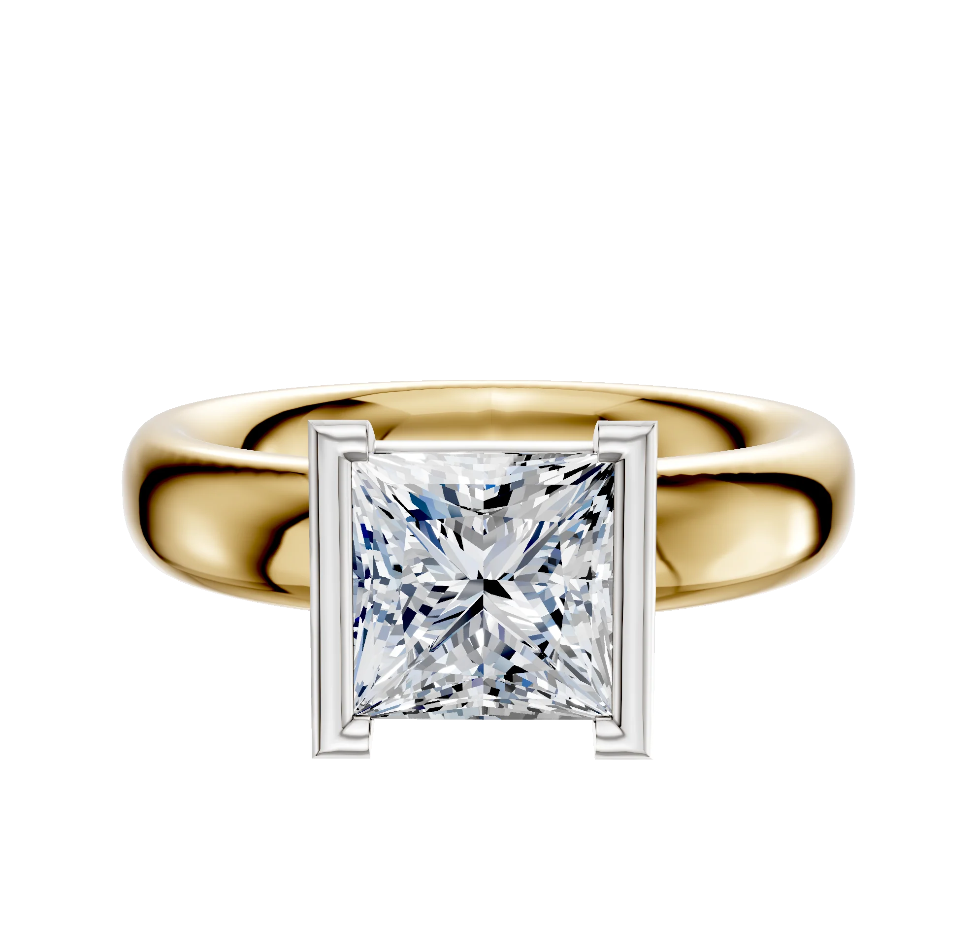 14K Two Tone Bezel Half Bezel North/South Classic Dome 4.0mm Engagement Ring