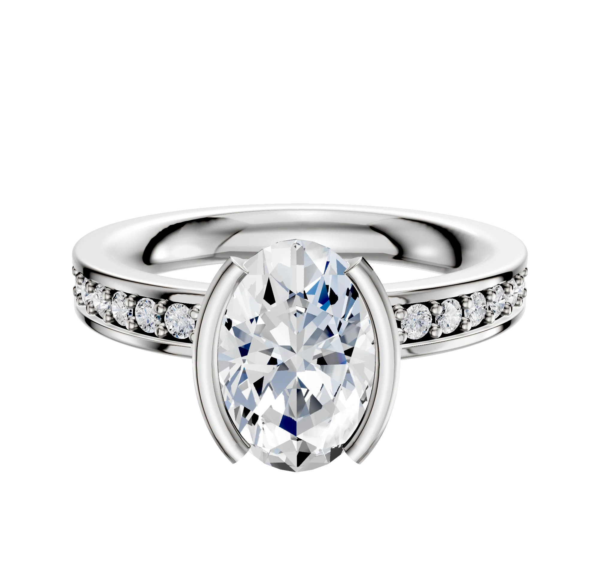14K Two Tone Bezel Half Bezel North/South Classic Flat 1-Row-Pave 2.5mm Engagement Ring