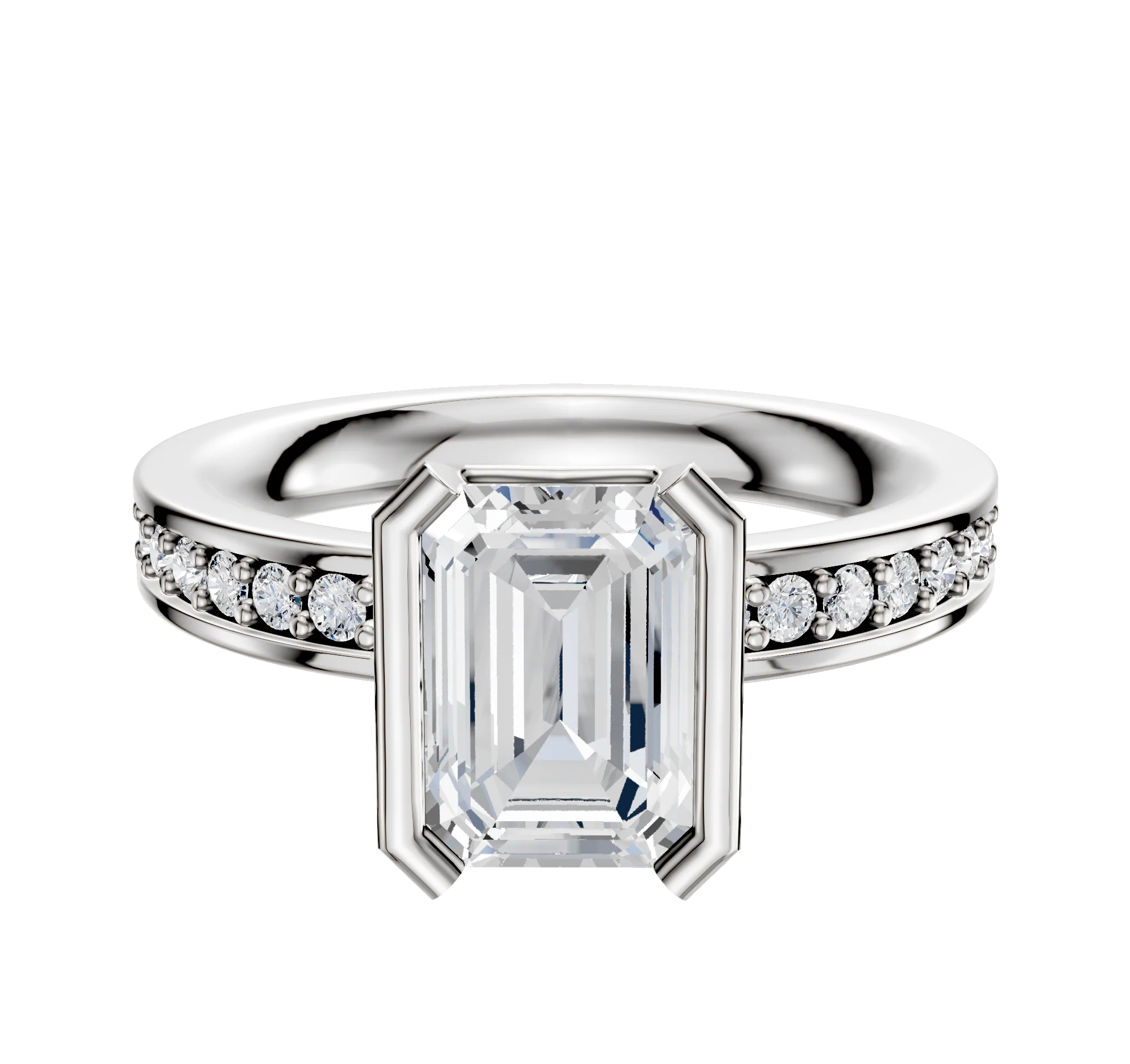 14K Two Tone Bezel Half Bezel North/South Classic Flat 1-Row-Pave 2.5mm Engagement Ring