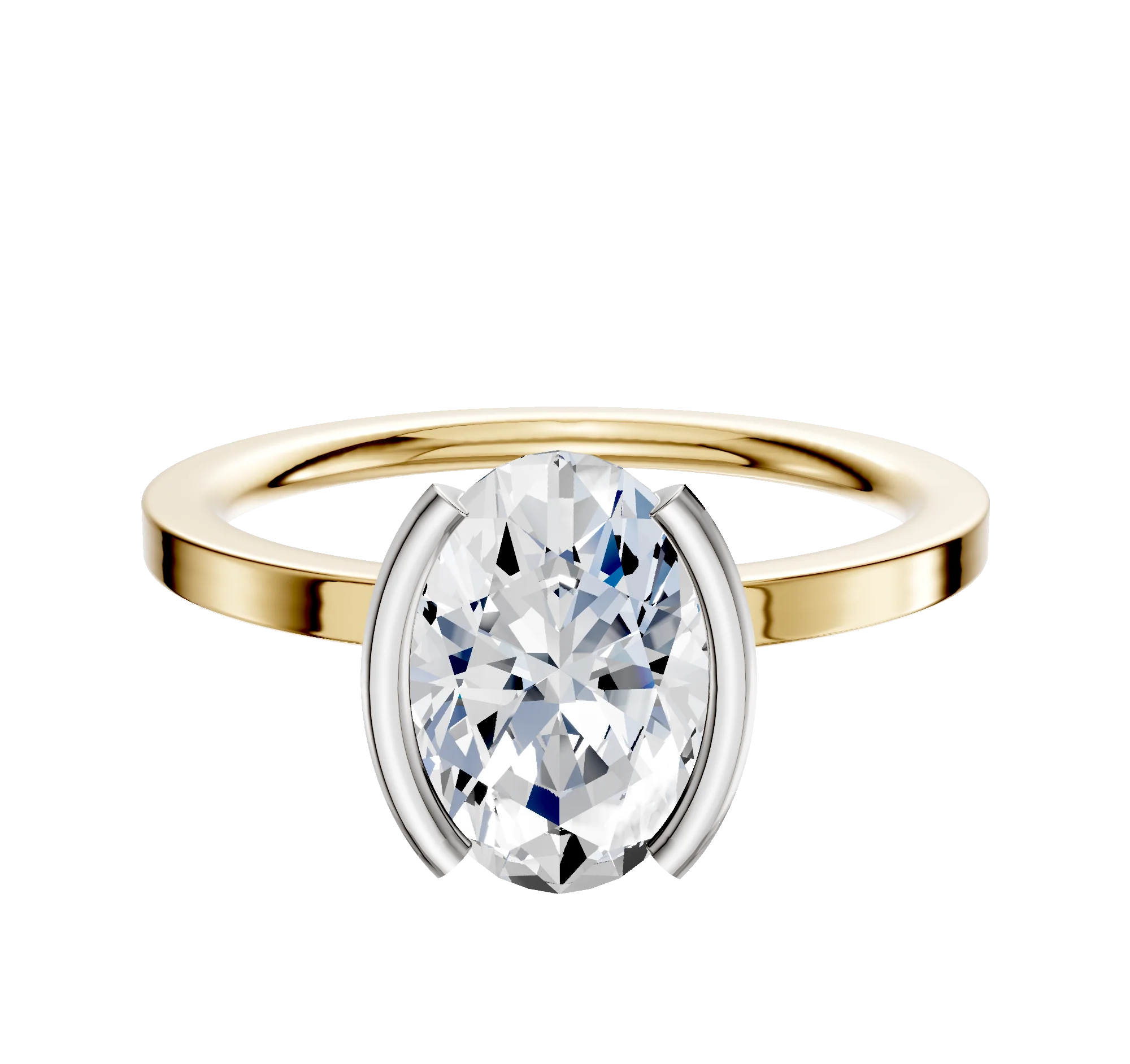 14K Two Tone Bezel Half Bezel North/South Classic Flat 1.5mm Engagement Ring
