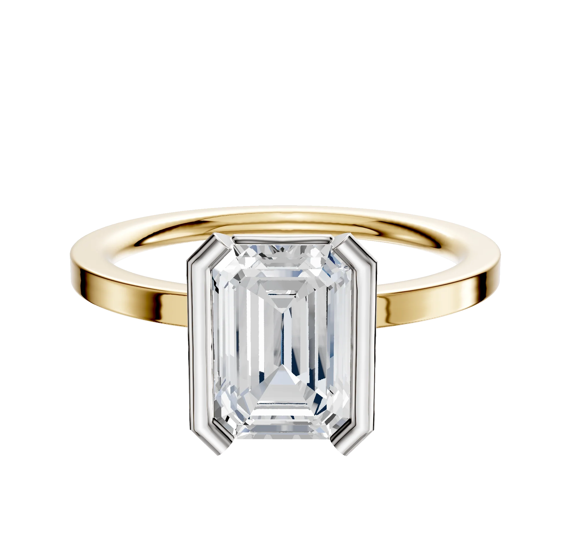 14K Two Tone Bezel Half Bezel North/South Classic Flat 1.5mm Engagement Ring