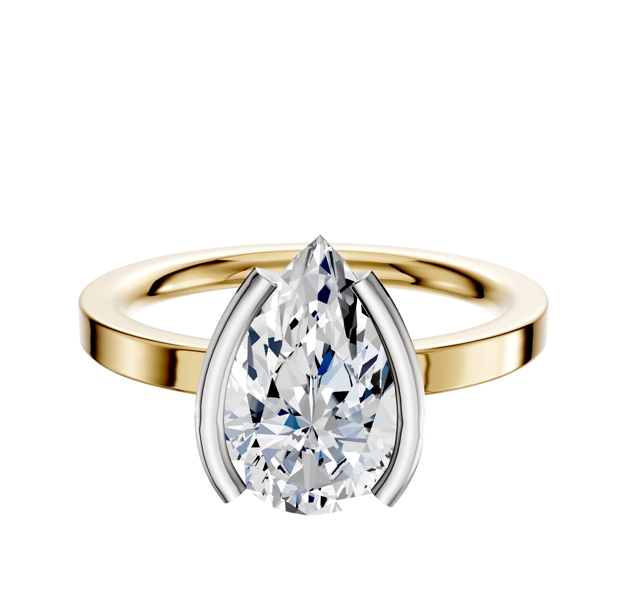 14K Two Tone Bezel Half Bezel North/South Classic Flat 2.0mm Engagement Ring