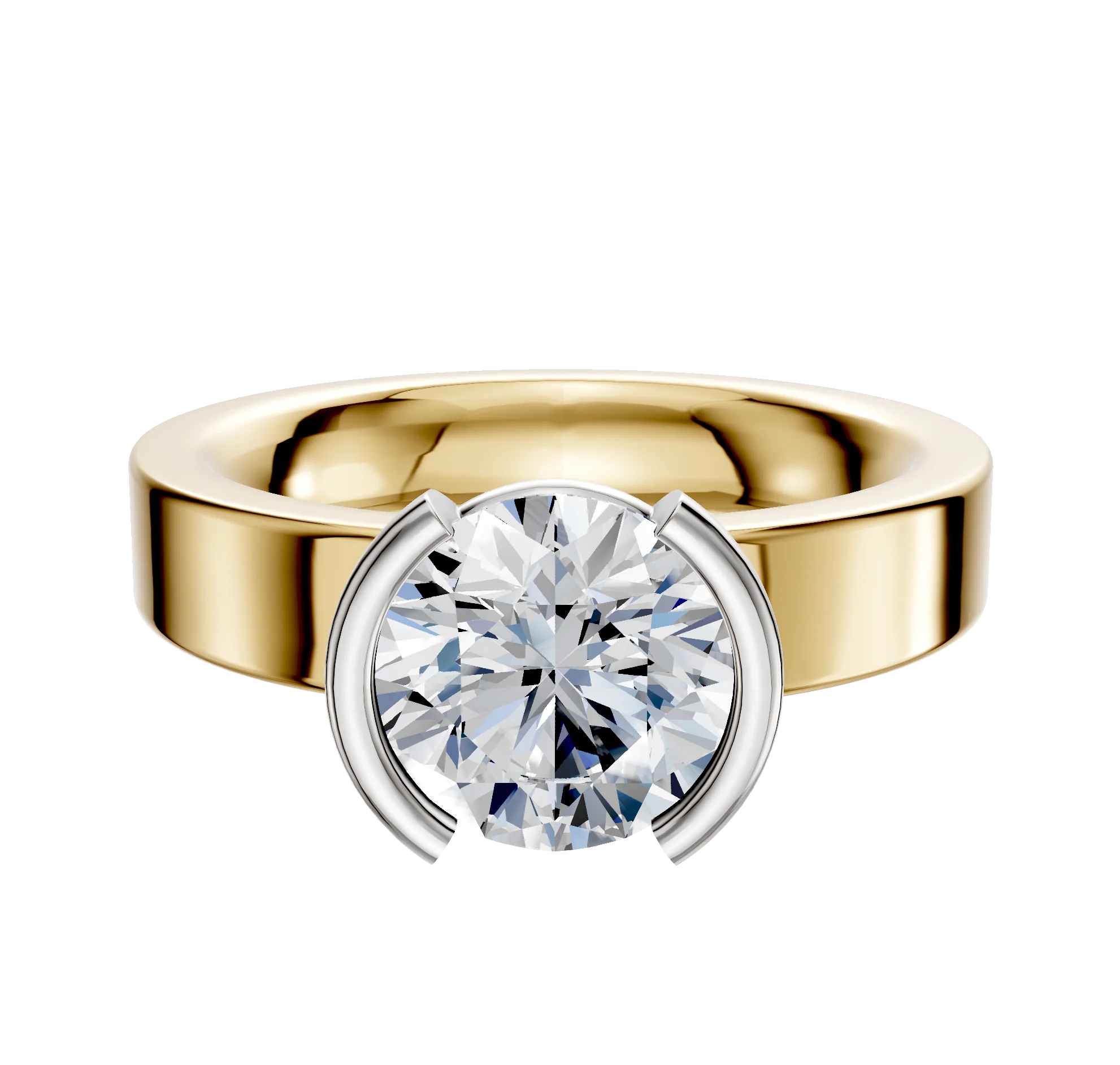 14K Two Tone Bezel Half Bezel North/South Classic Flat 4.0mm Engagement Ring