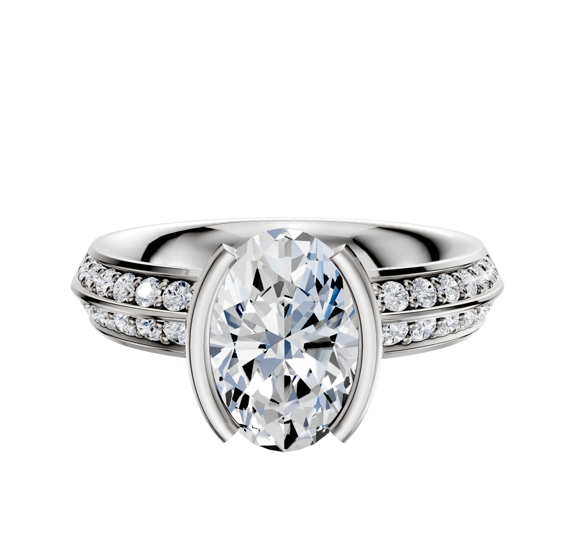 14K Two Tone Bezel Half Bezel North/South Classic Knife Edge 1-Row-Pave 2.5mm Engagement Ring