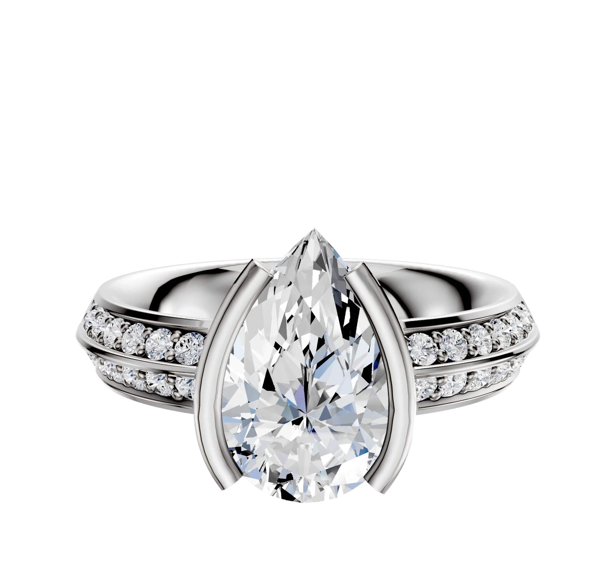 14K Two Tone Bezel Half Bezel North/South Classic Knife Edge 1-Row-Pave 2.5mm Engagement Ring