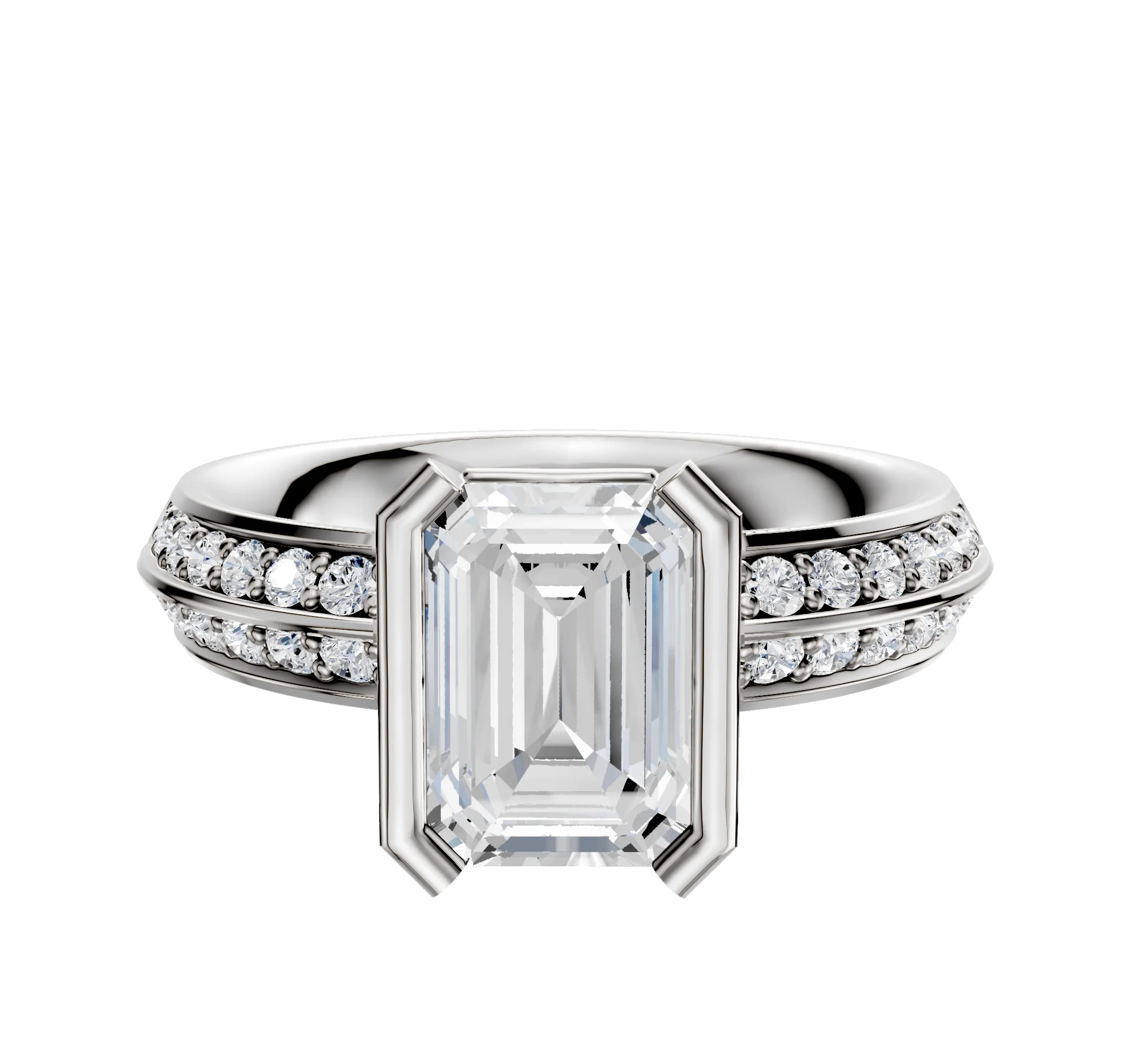 14K Two Tone Bezel Half Bezel North/South Classic Knife Edge 1-Row-Pave 2.5mm Engagement Ring