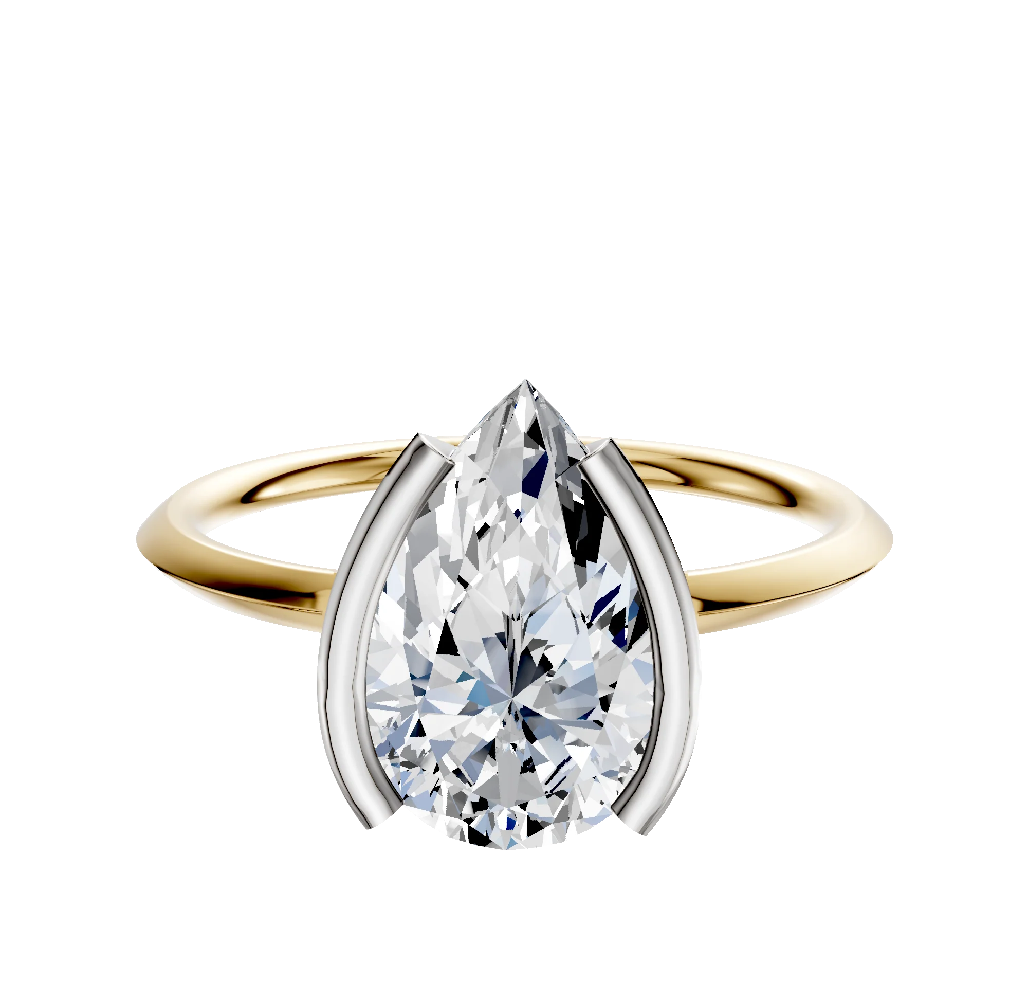 14K Two Tone Bezel Half Bezel North/South Classic Knife Edge 1.5mm Engagement Ring