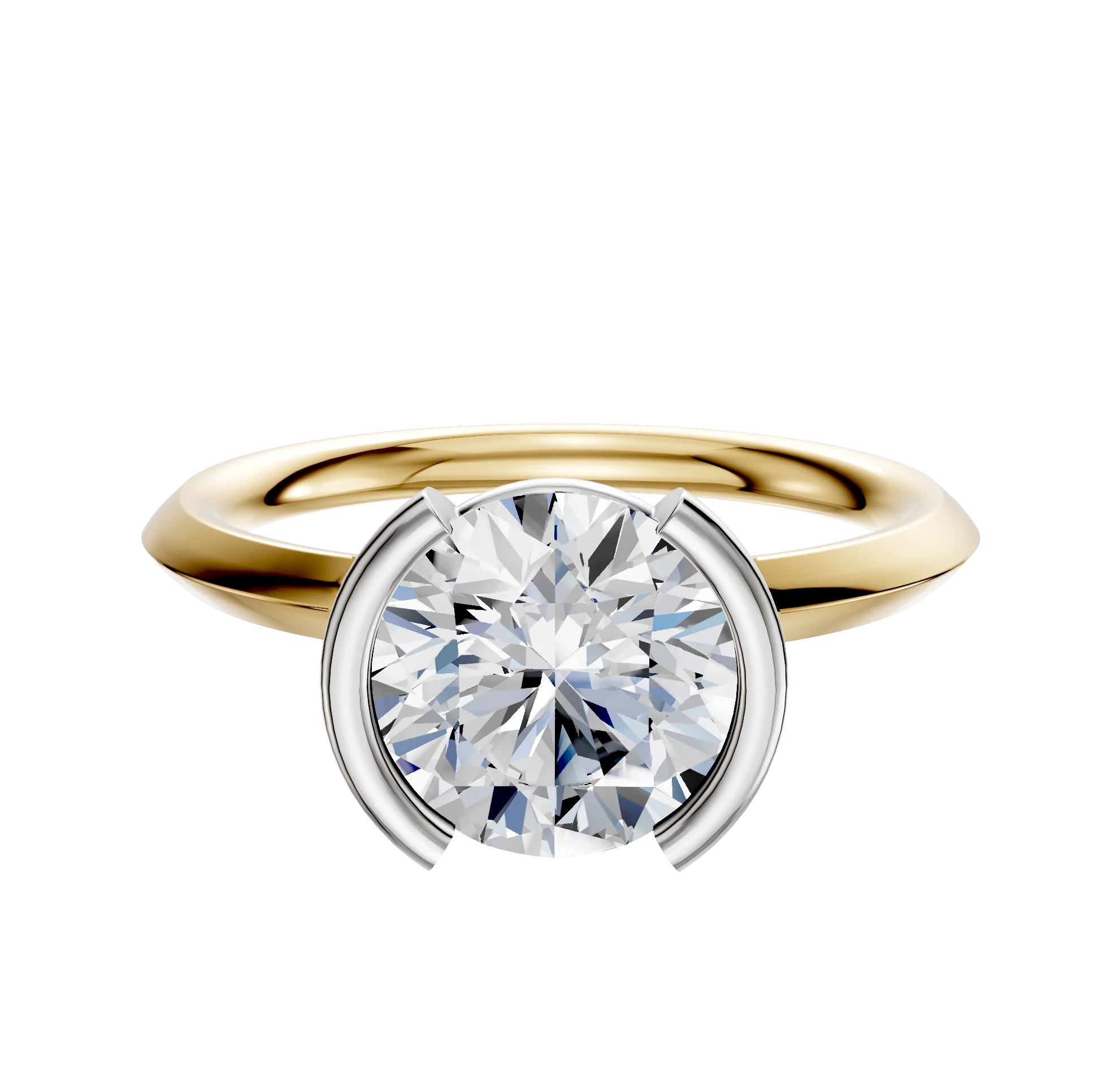 14K Two Tone Bezel Half Bezel North/South Classic Knife Edge 2.0mm Engagement Ring