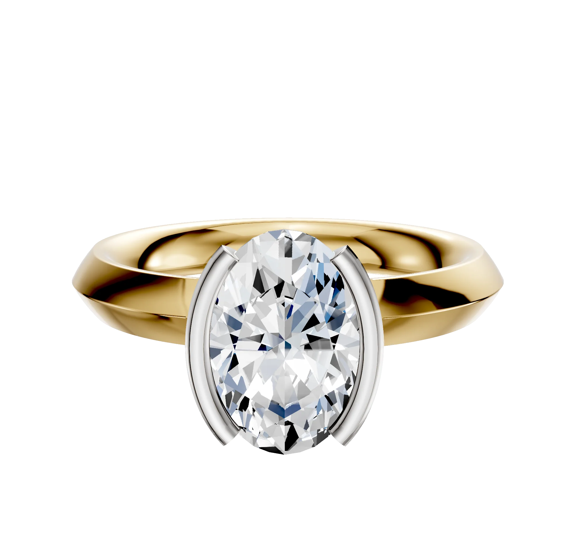 14K Two Tone Bezel Half Bezel North/South Classic Knife Edge 3.0mm Engagement Ring