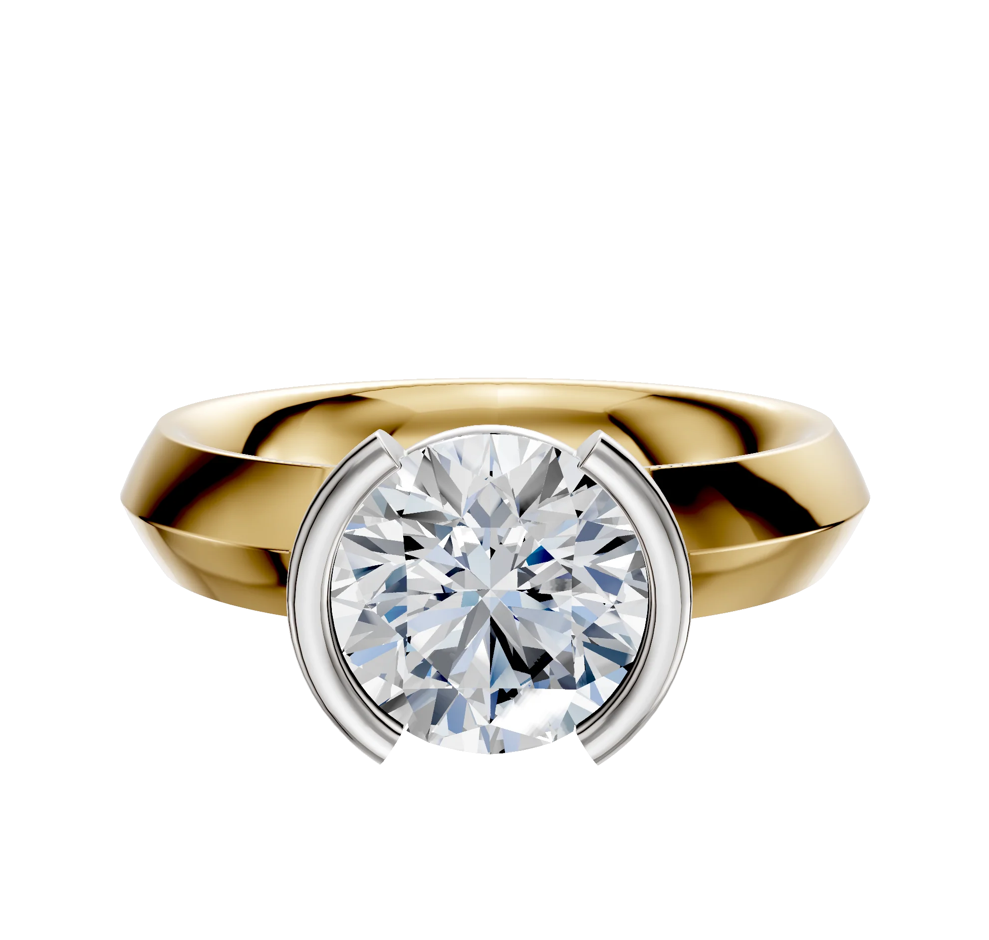 14K Two Tone Bezel Half Bezel North/South Classic Knife Edge 4.0mm Engagement Ring