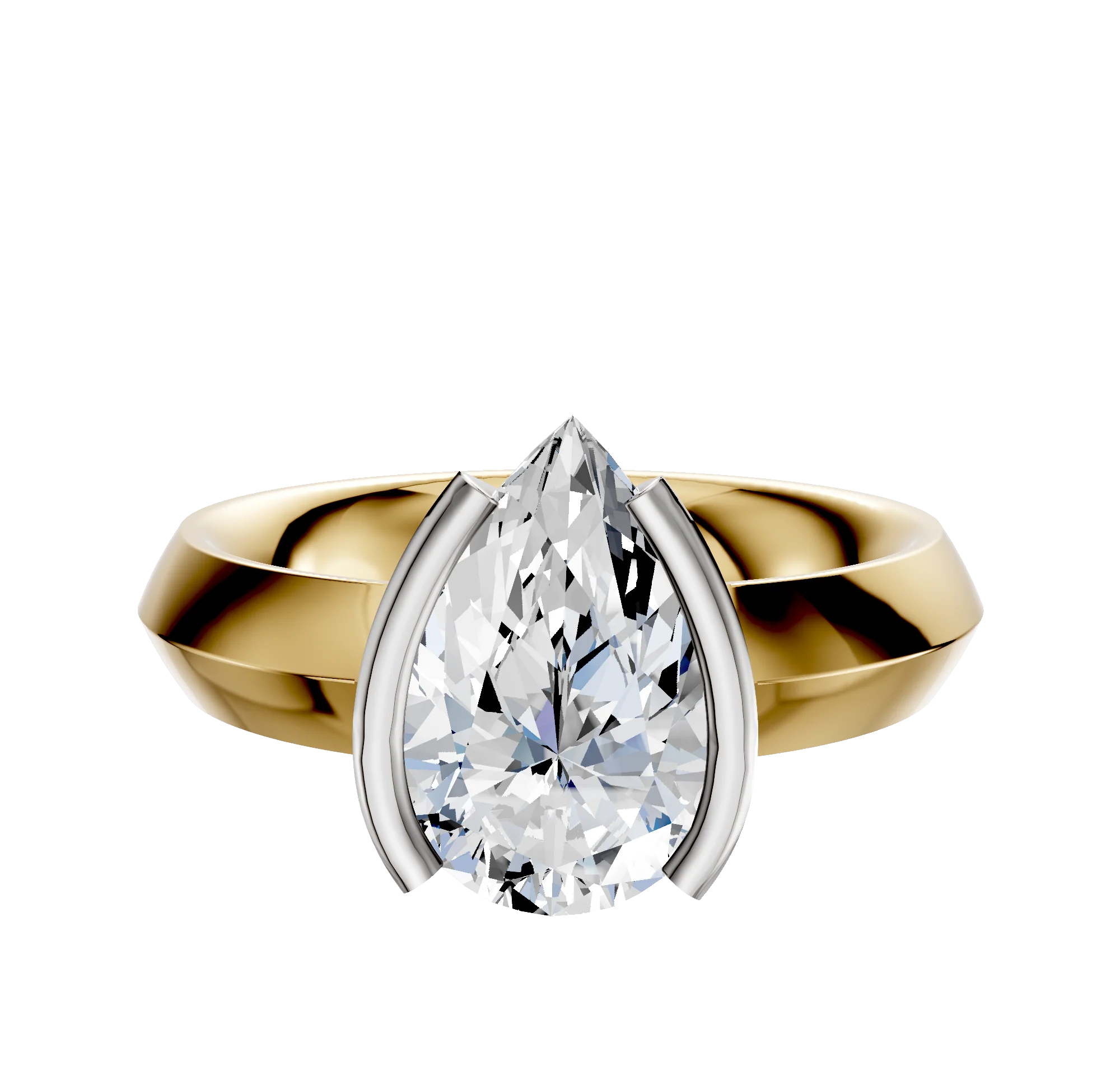 14K Two Tone Bezel Half Bezel North/South Classic Knife Edge 4.0mm Engagement Ring